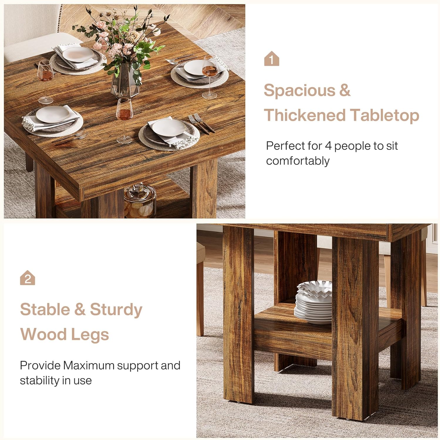 31.5" Dining Table, Square Kitchen Table with Shelf Storage for 4 Tribesigns