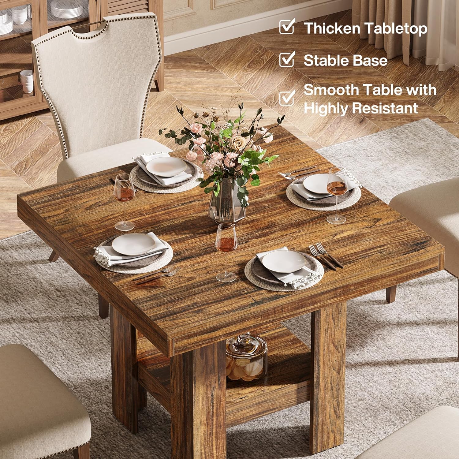 31.5" Dining Table, Square Kitchen Table with Shelf Storage for 4 Tribesigns