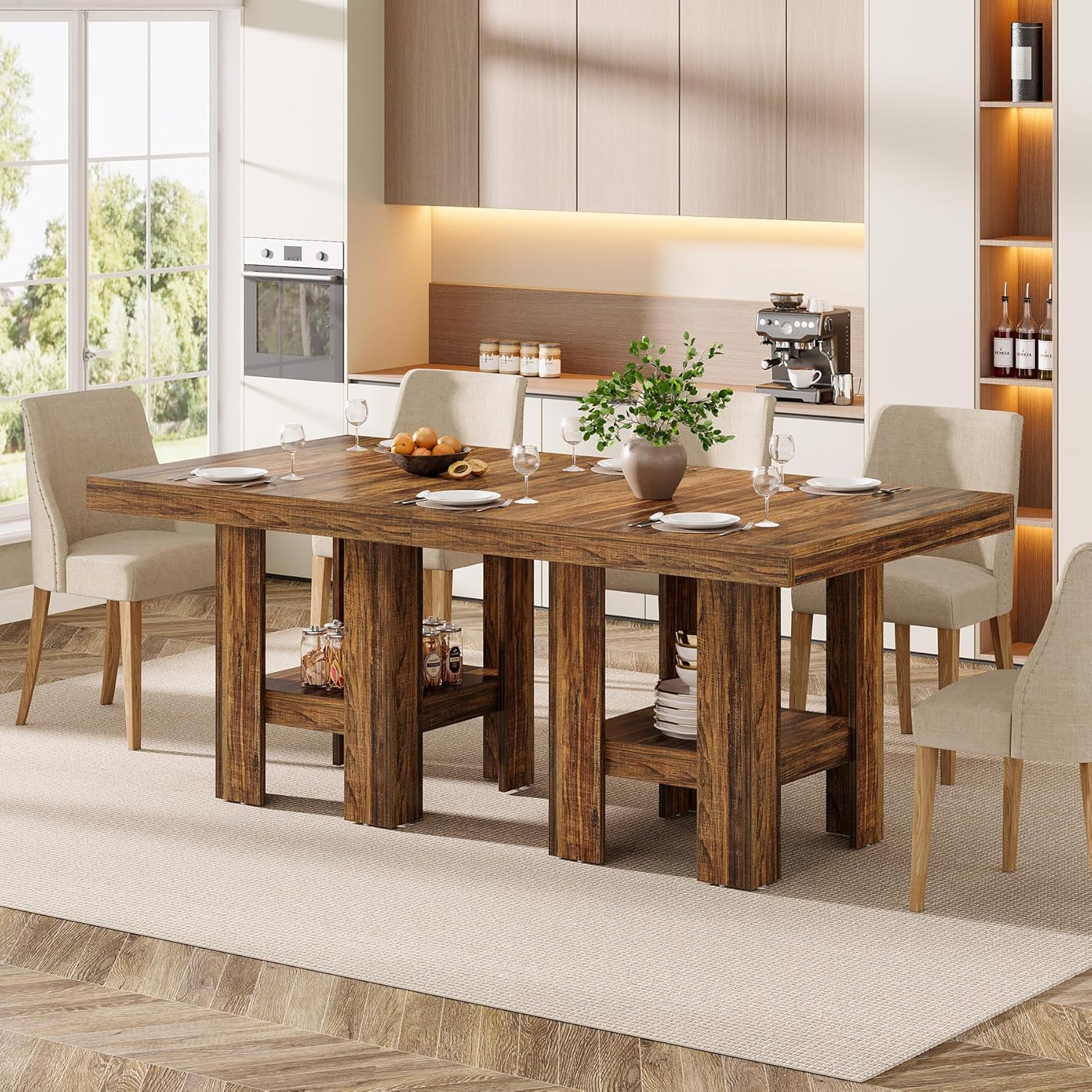31.5" Dining Table, Square Kitchen Table with Shelf Storage for 4 Tribesigns