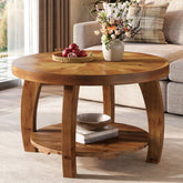 31.5" Round Coffee Table, 2-Tier Solid Wood Center Table with Mosaic Pattern 3