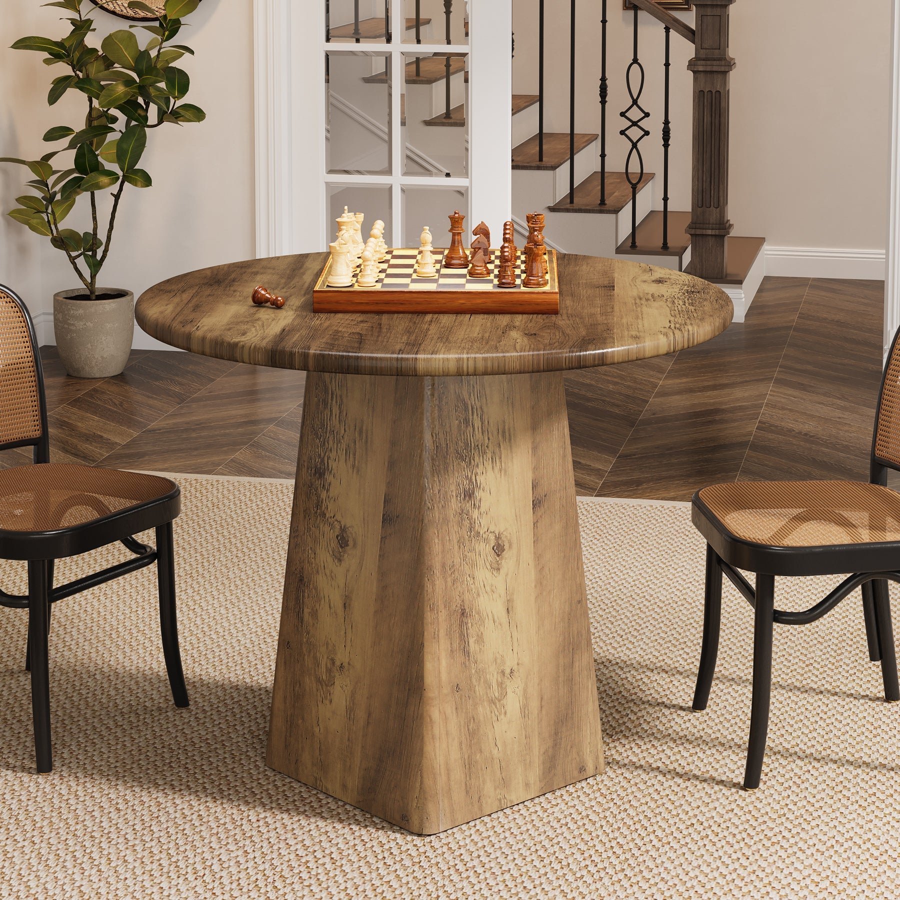 31.5" Round Dining Room, Farmhouse Kitchen Dinner Table with Square Base for 2-4