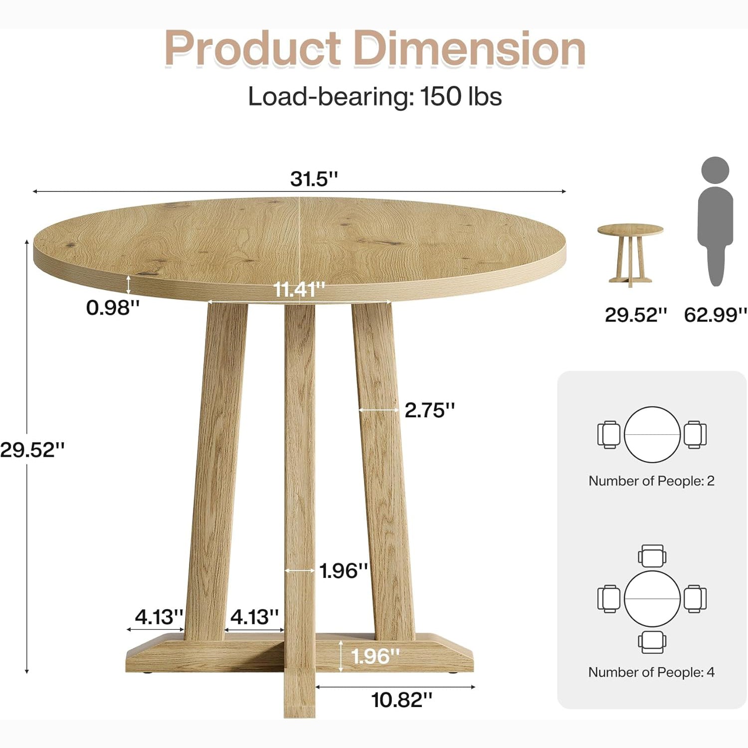 31.5" Round Dining Table, Small Kitchen Table with Sturdy Base for 2-4
