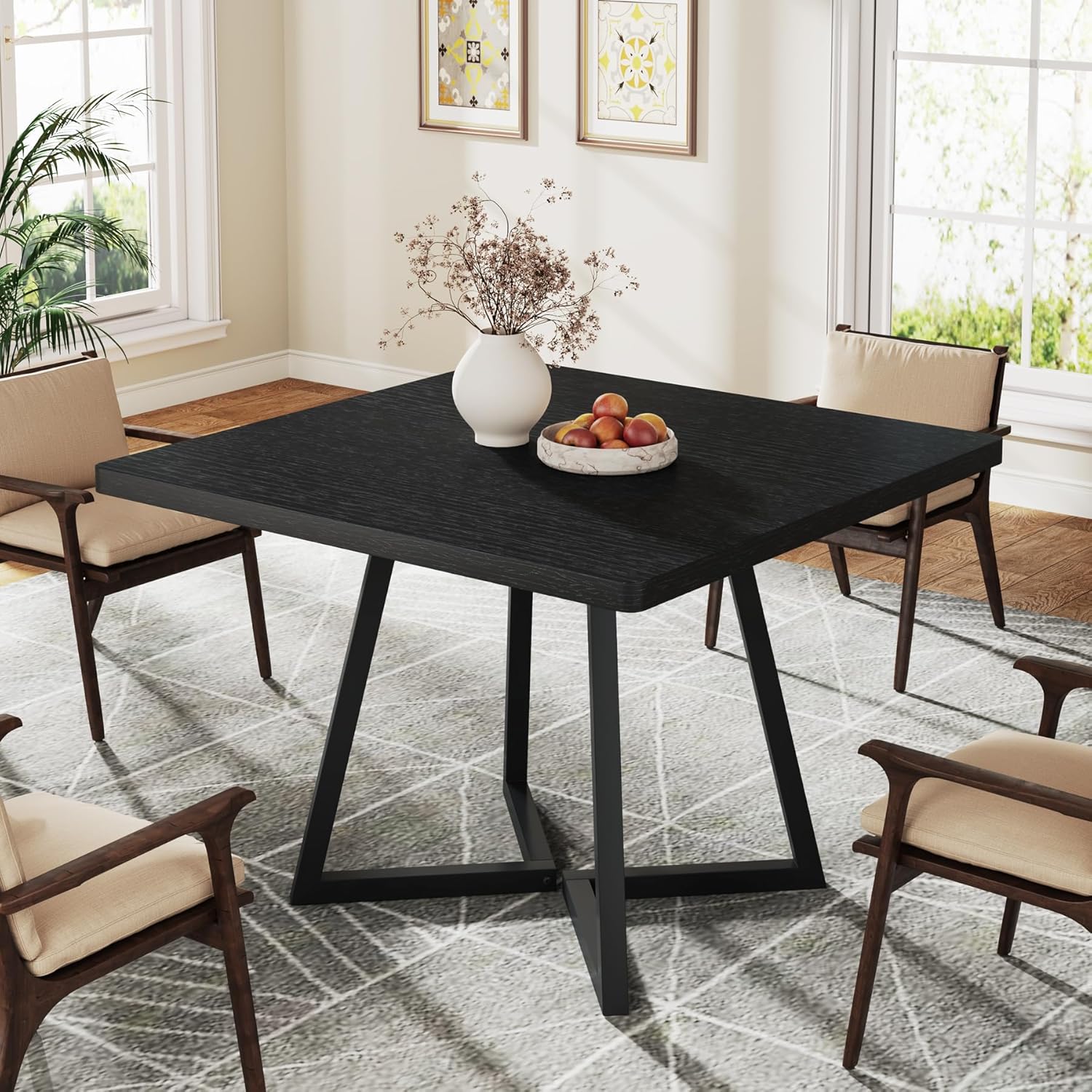 31.5" Square Dining Table, Wood Kitchen Table with Metal Legs for 4