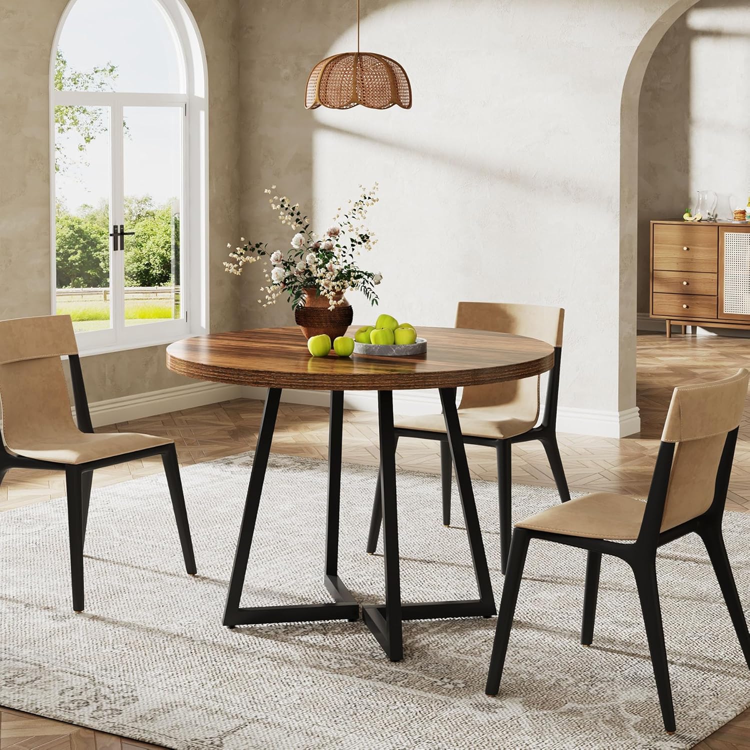31.5" Dining Table, Industrial Kitchen Dinner Table with Metal Base Tribesigns