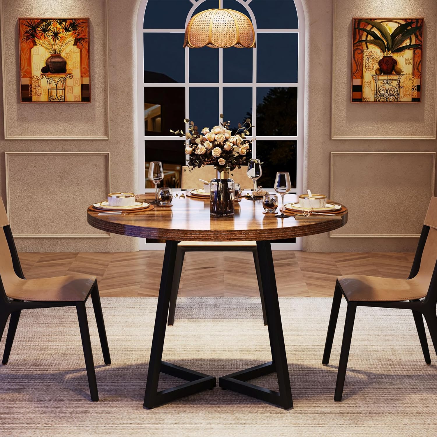 31.5" Dining Table, Industrial Kitchen Dinner Table with Metal Base Tribesigns