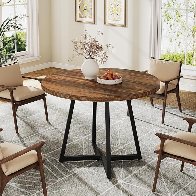 31.5" Dining Table, Industrial Kitchen Dinner Table with Metal Base Tribesigns