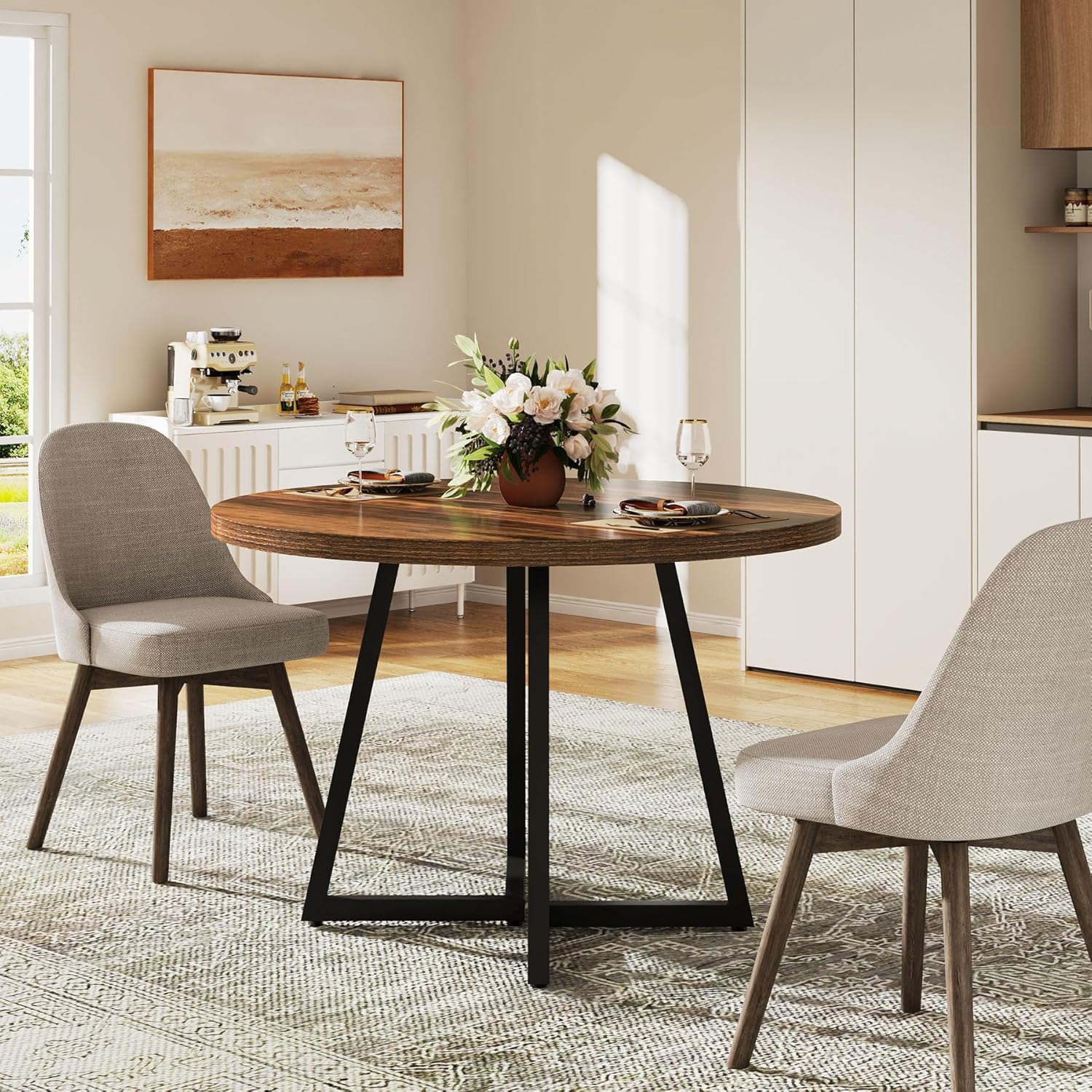 31.5" Dining Table, Industrial Kitchen Dinner Table with Metal Base Tribesigns