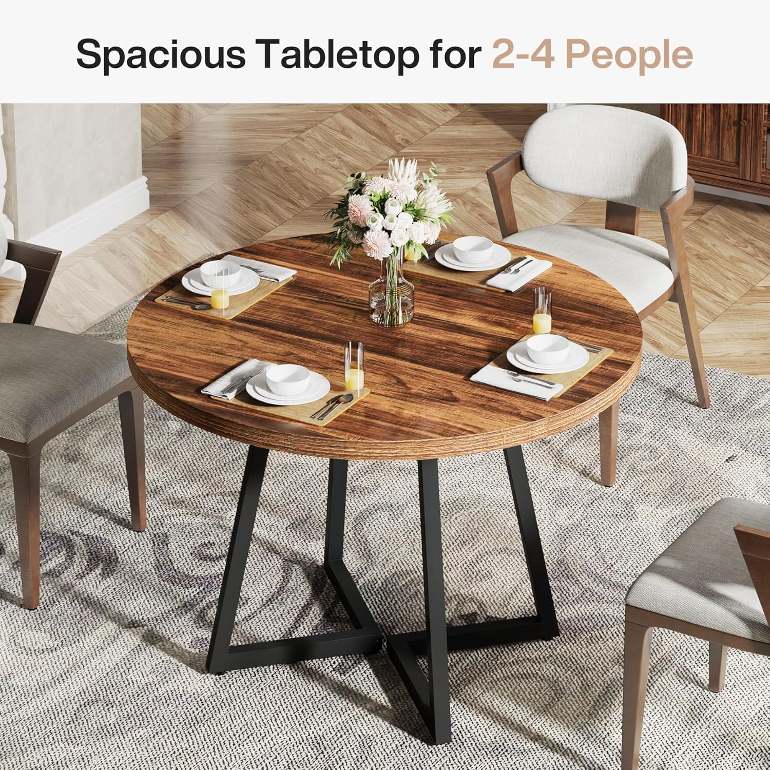 31.5" Dining Table, Industrial Kitchen Dinner Table with Metal Base Tribesigns