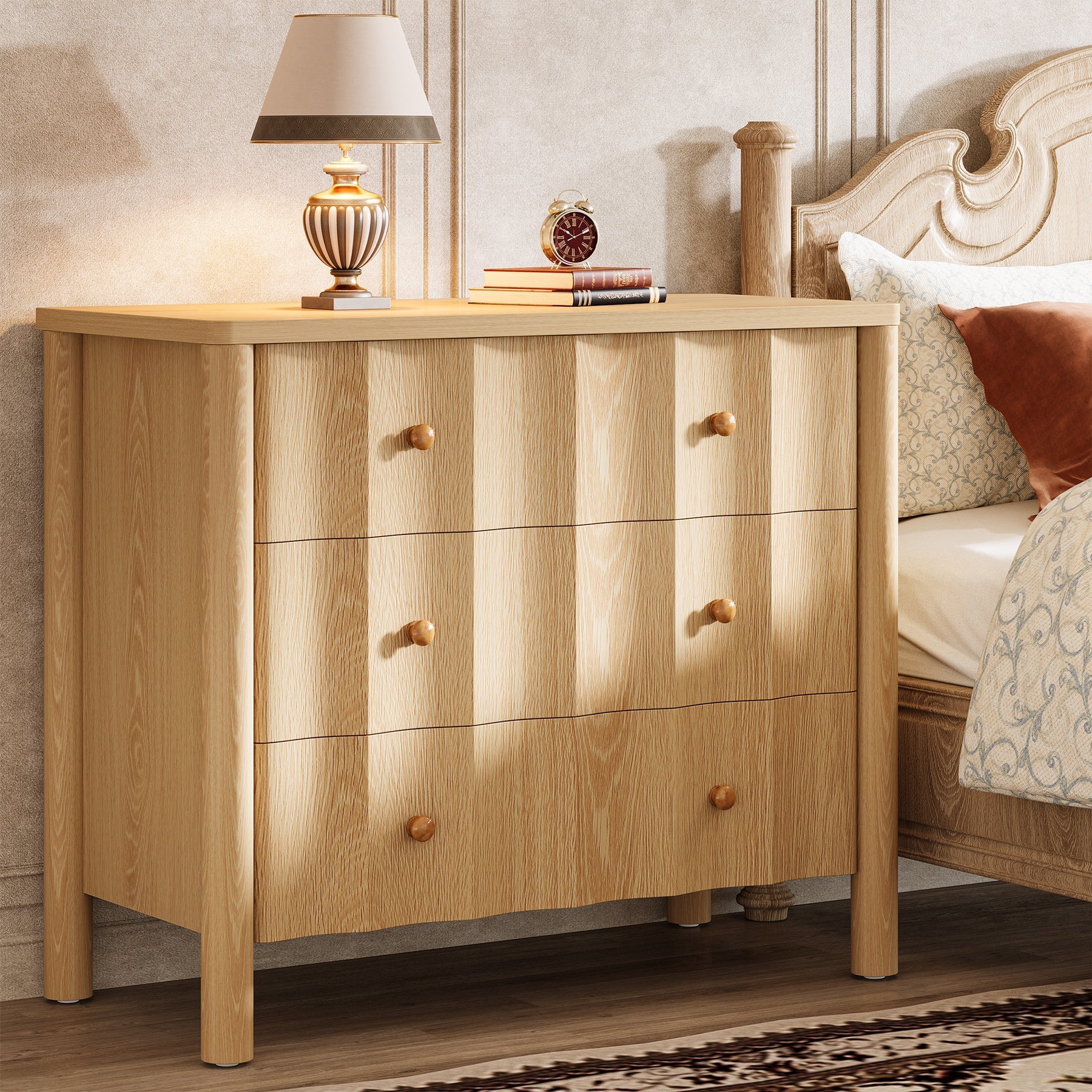 31.5" Nightstand, Modern Oversized Bedside Table with 3 Drawers Tribesigns