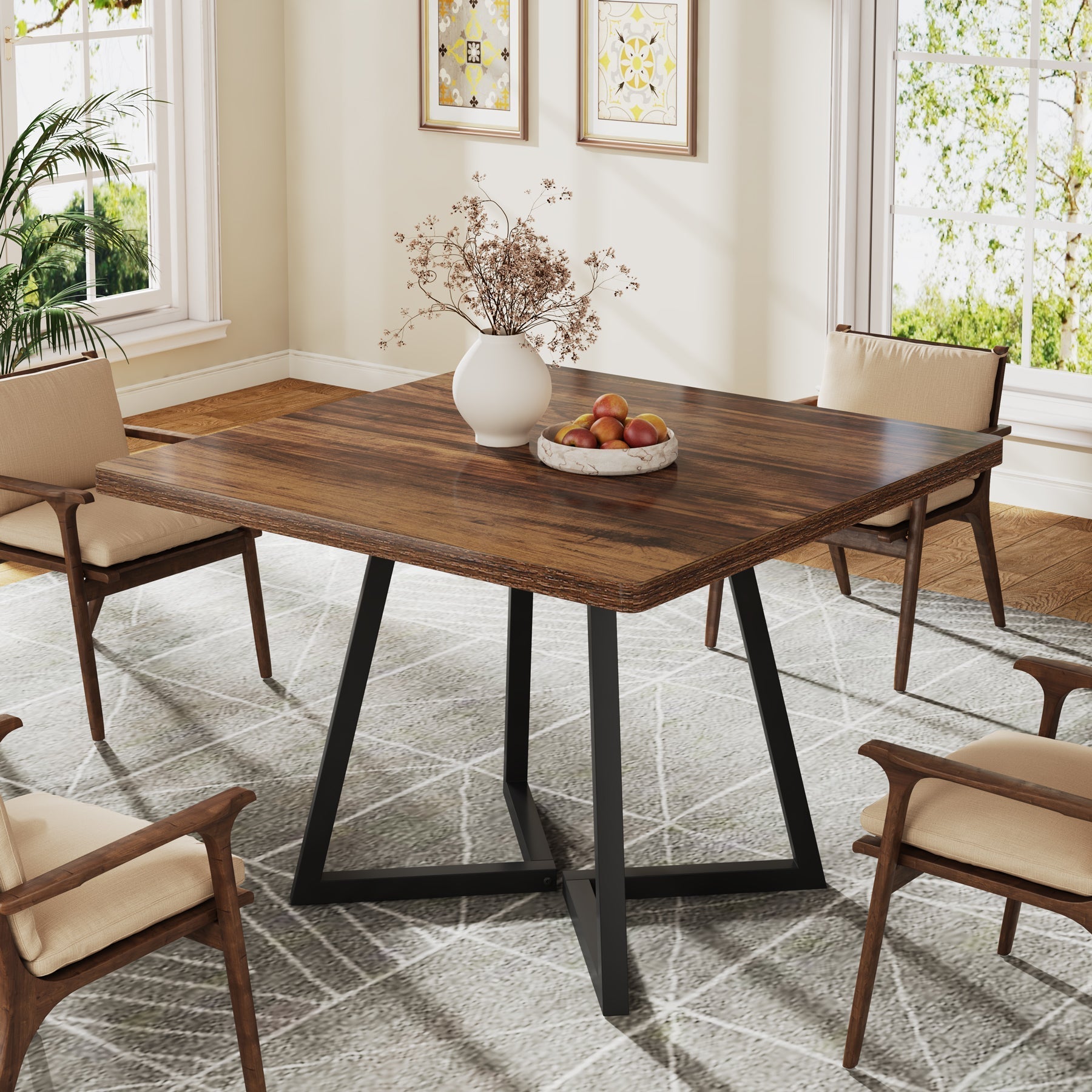 31.5" Square Dining Table, Wood Kitchen Table with Metal Legs for 4