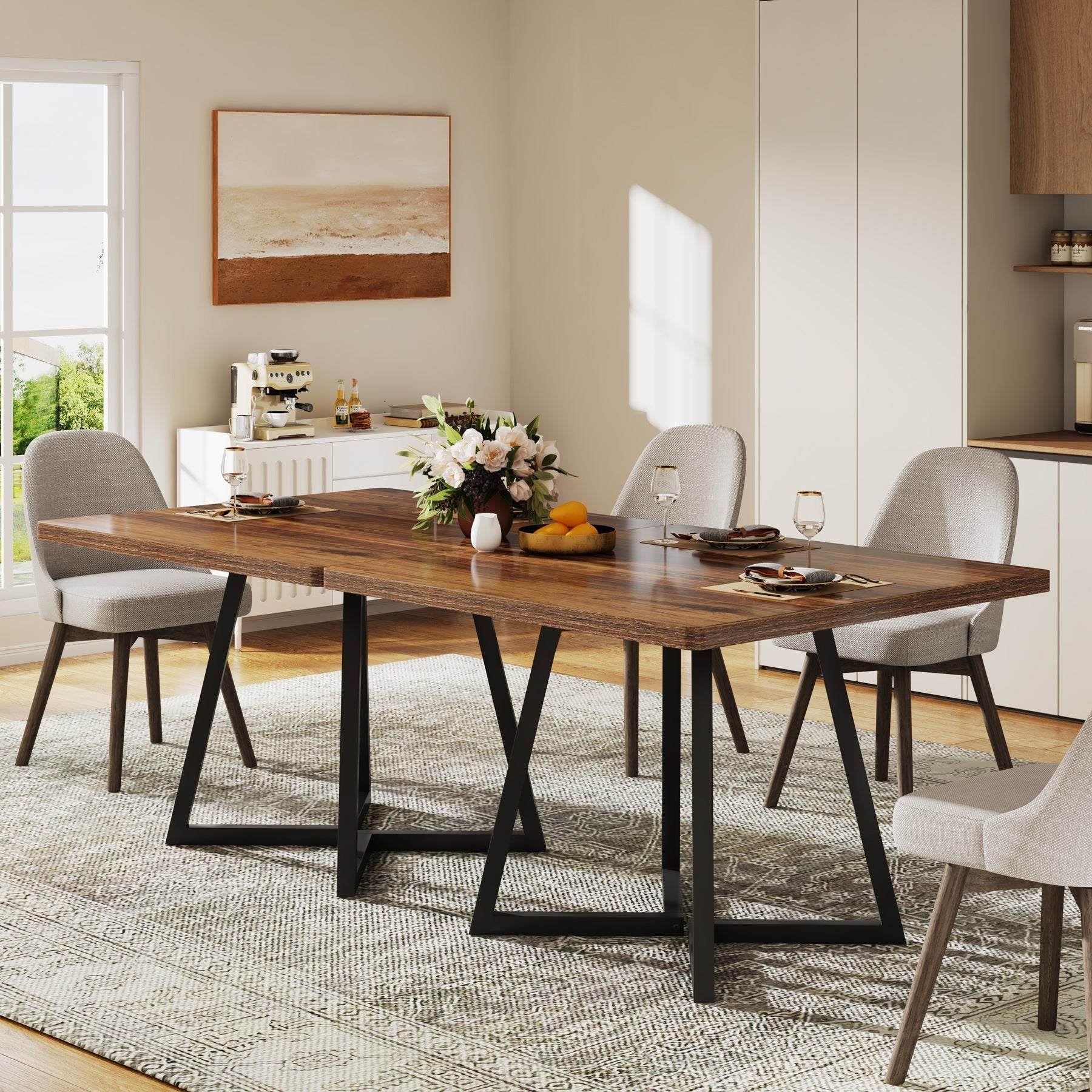 31.5" Square Dining Table, Wood Kitchen Table with Metal Legs for 4