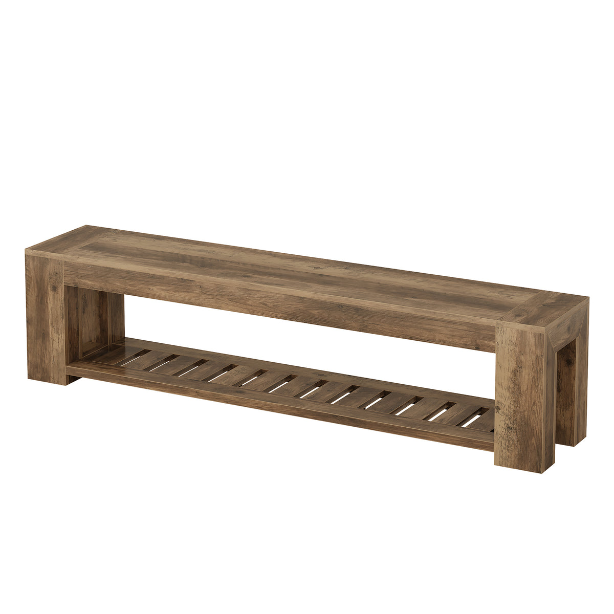 180cm Entryway Bench, 2-Tier Shoe Storage with Lower Open Shelf for 3-4 People
