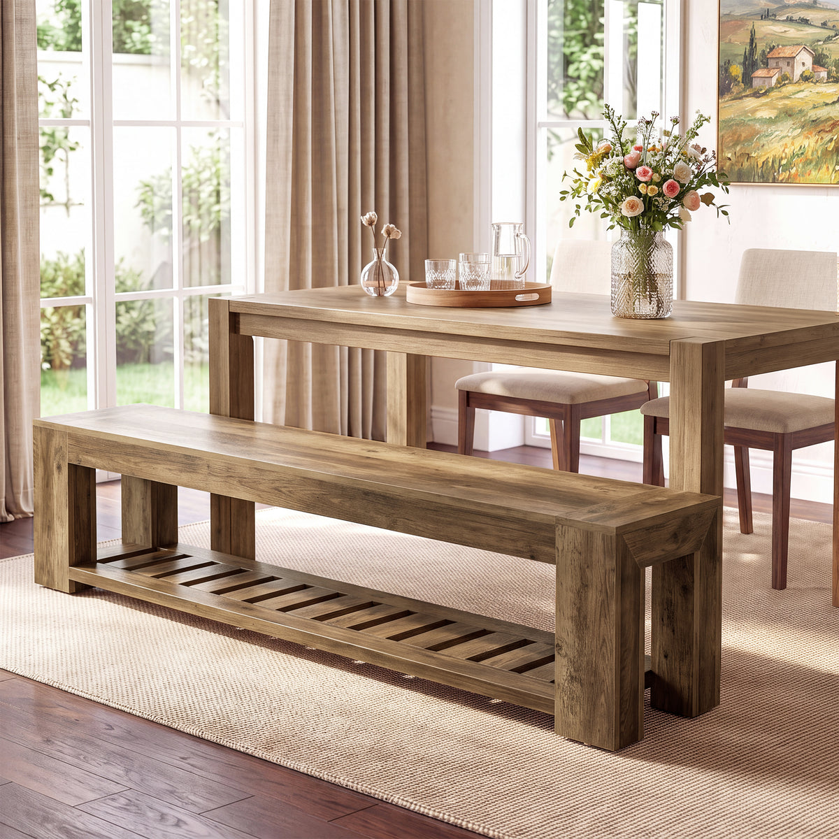 180cm Entryway Bench, 2-Tier Shoe Storage with Lower Open Shelf for 3-4 People