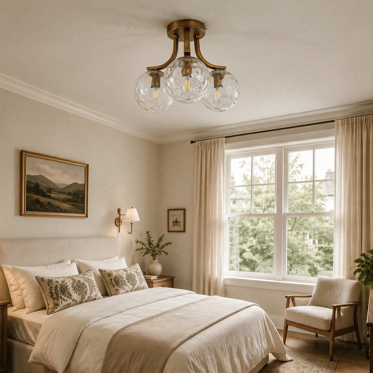 Tribesigns 3-bulb E14 ceiling light, living room ceiling lamp with clear blown glass spheres