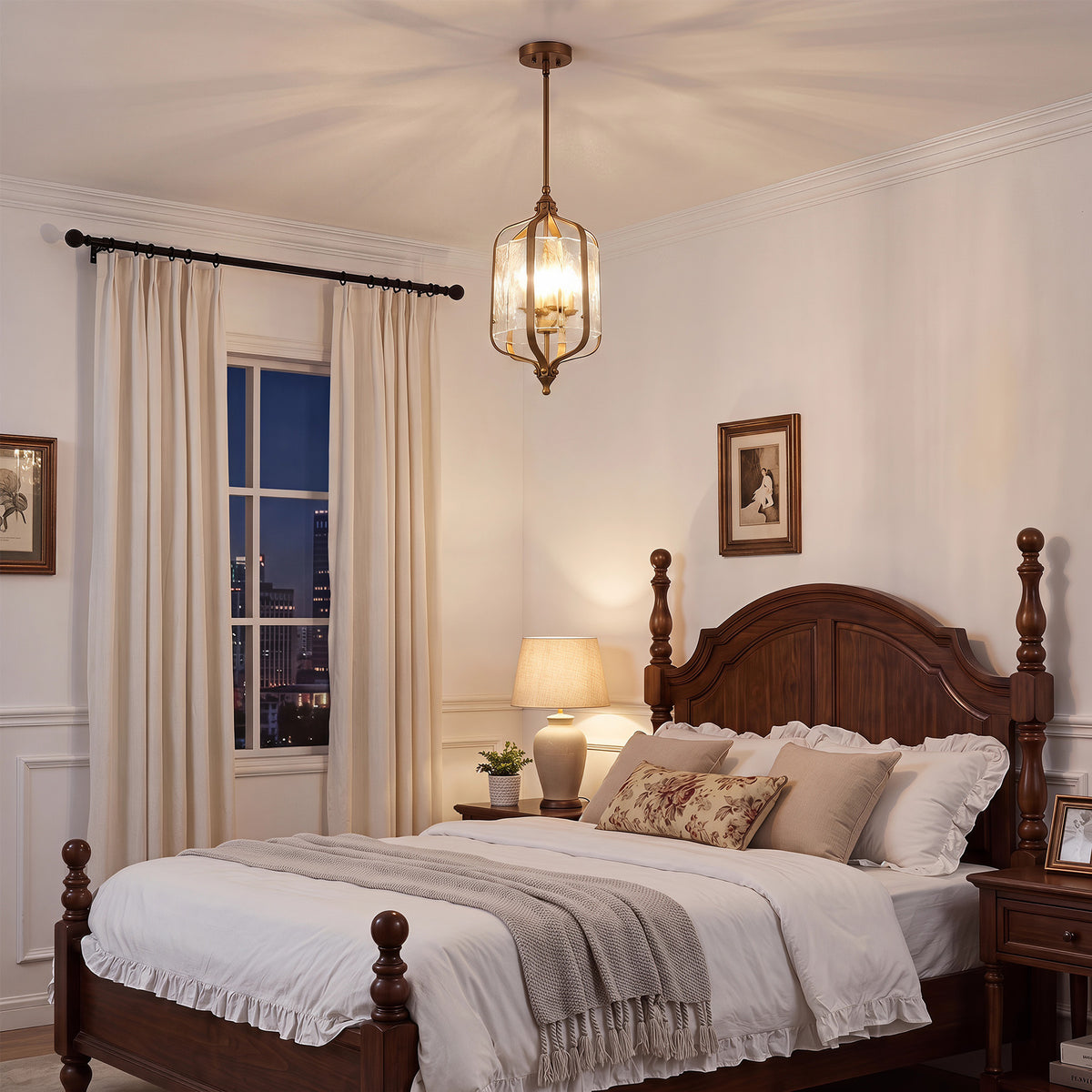 10.6" Gold Vintage Pendant Light, Lantern Chandelier
