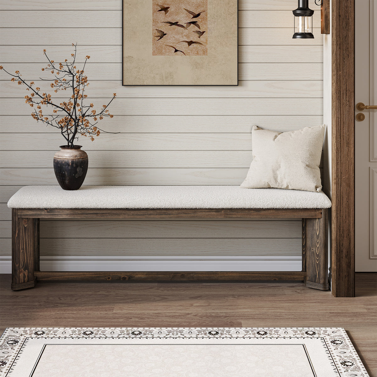 Tribesigns Padded Solid Wood Shoe Bench with Faux Fur Seat, 140cm