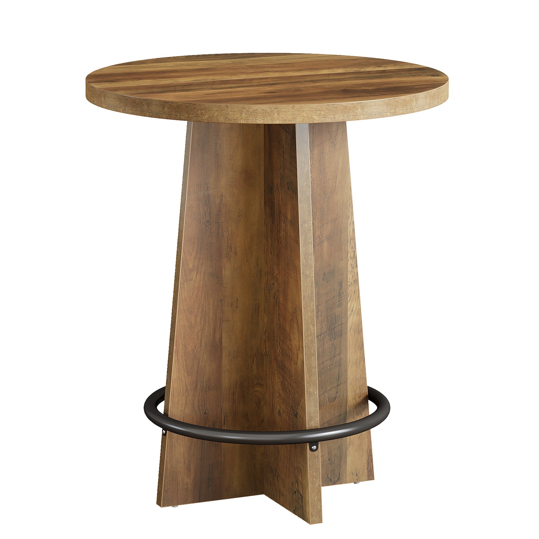 37.4'' Round Bar Table, Wooden Bistro Pub Table with Footrest