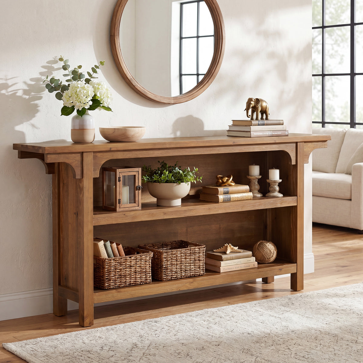 160cm Console Table, 3-Tier Narrow Hallway Table with Storage