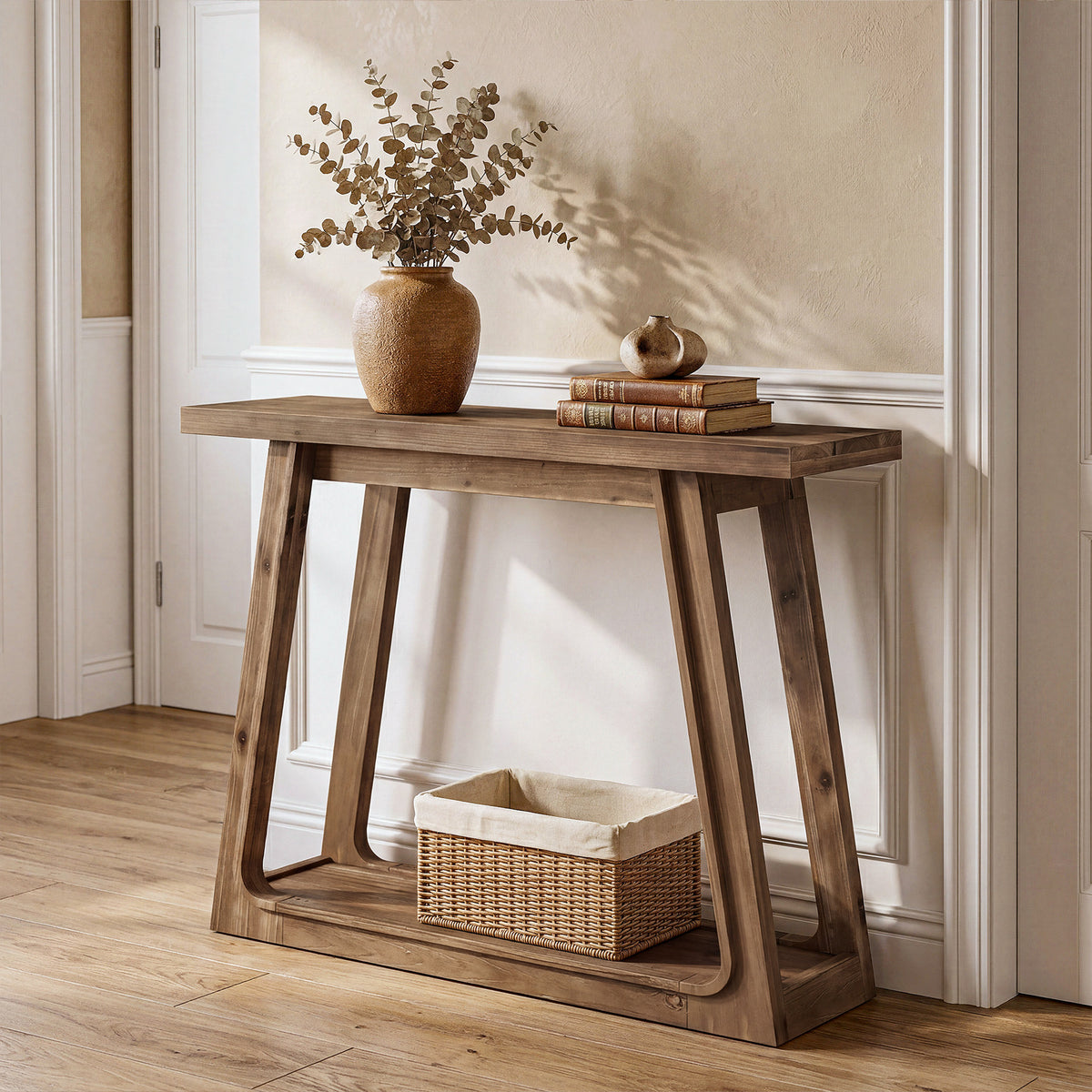 105cm Console Table, Solid Wood 2-Tier Narrow Entryway Sofa Table for Hallway