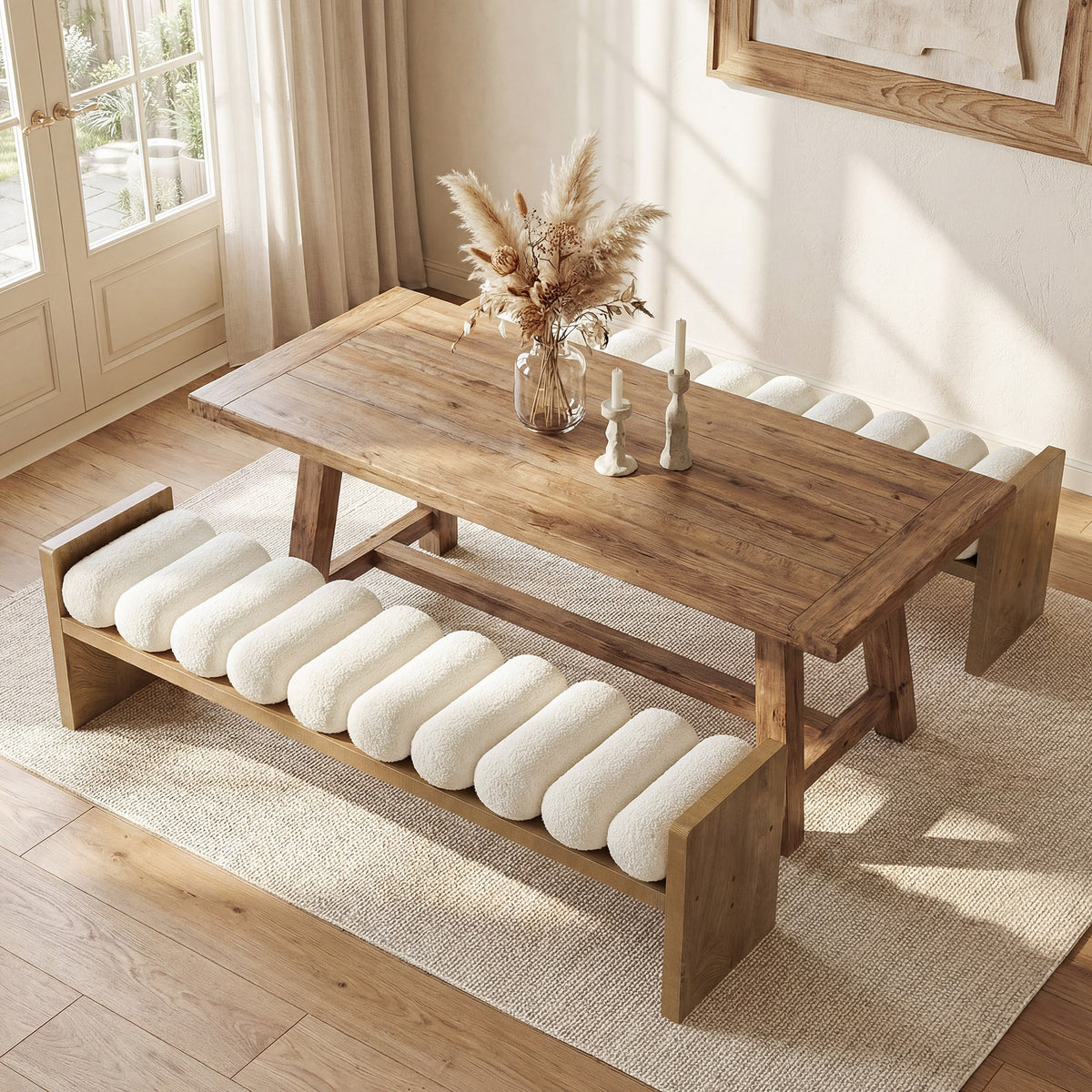 150cm Dining Bench, Upholstered Fabric Kitchen Bench with Removable Cushion