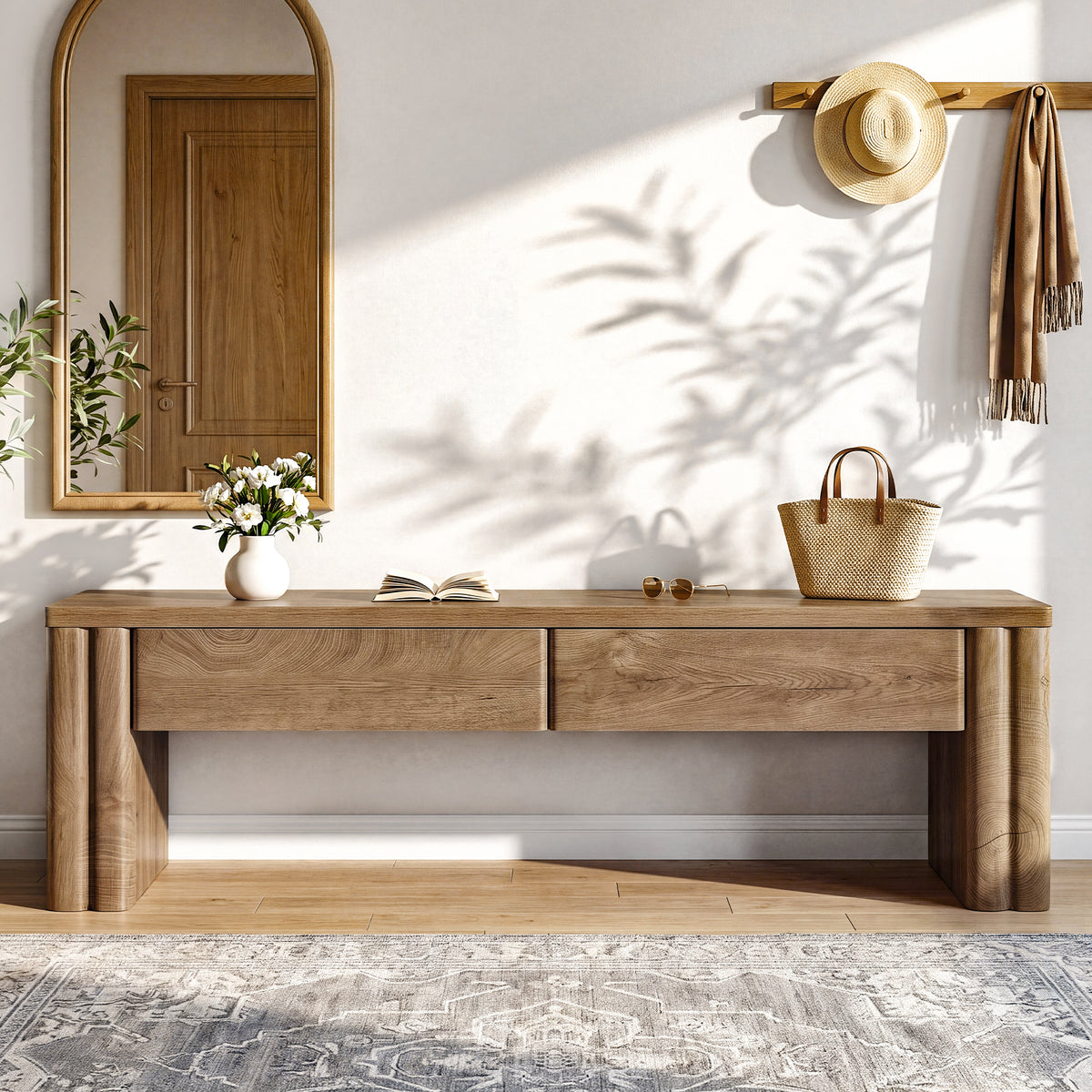 140cm Entryway Bench, 2-Drawer Modern End of Bed Bench with Thick Legs
