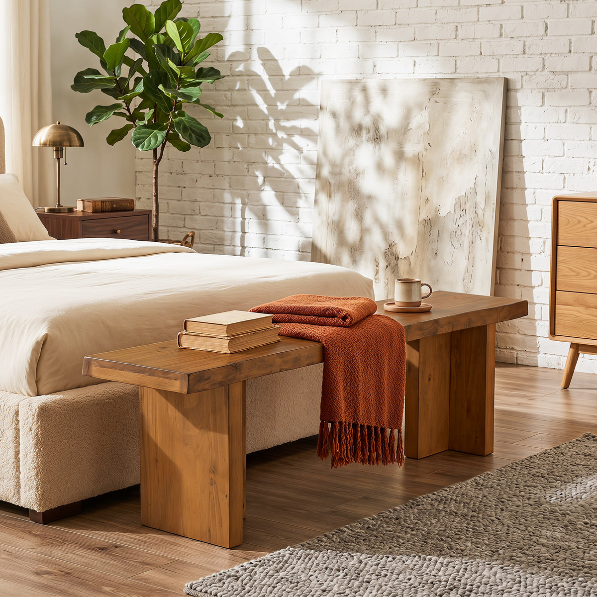 150cm Entryway Bench, Solid Wood Country Storage Bench for Hallway