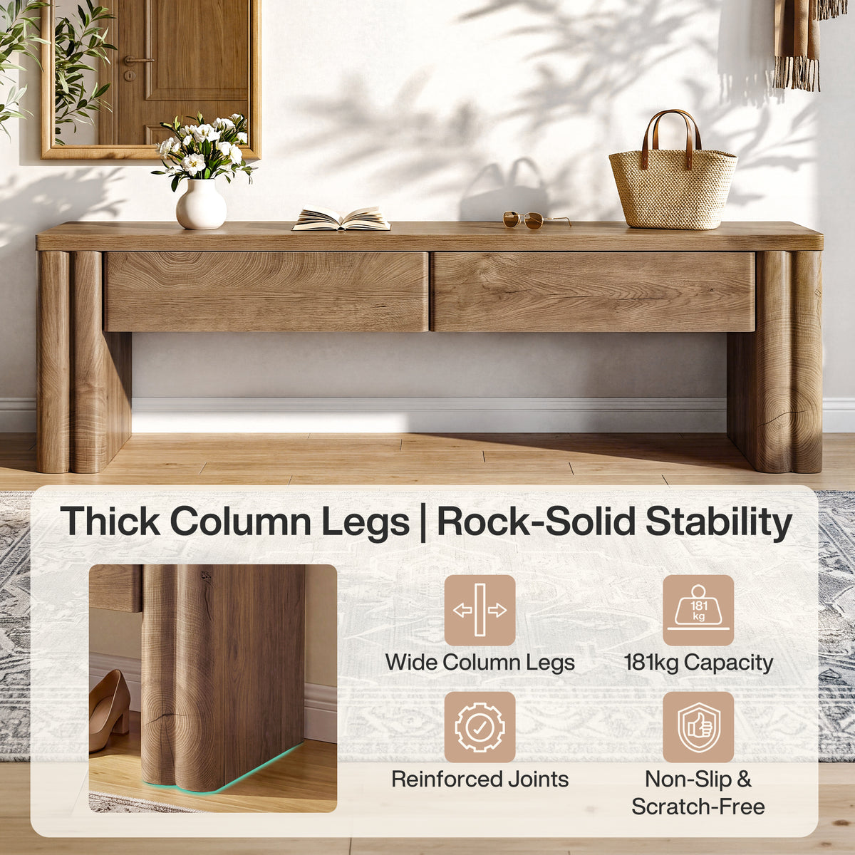 140cm Entryway Bench, 2-Drawer Modern End of Bed Bench with Thick Legs