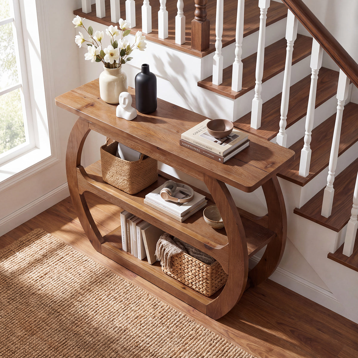 104cm Console Table, 2-Tier Solid Wood Farmhouse Entryway Sofa Table