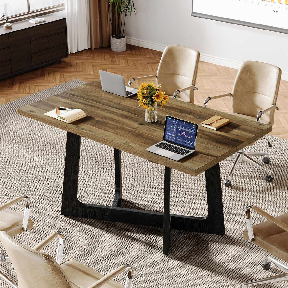 120cm Conference Table, Industrial Office Meeting Table with Sturdy Metal Base for 2-4 People