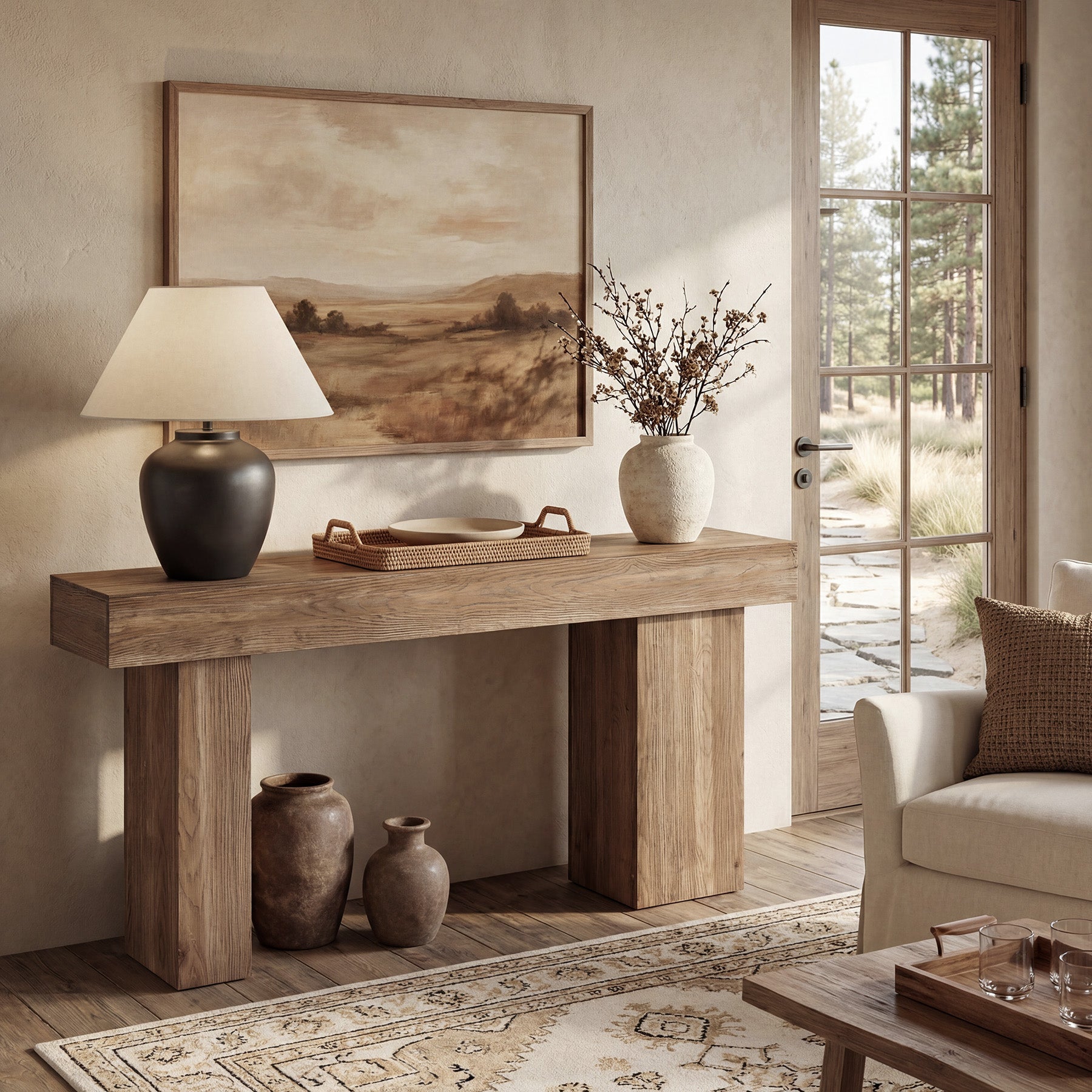 160cm Solid Wood Farmhouse Console Table with Artistic Legs, Heavy-Duty Sofa Table
