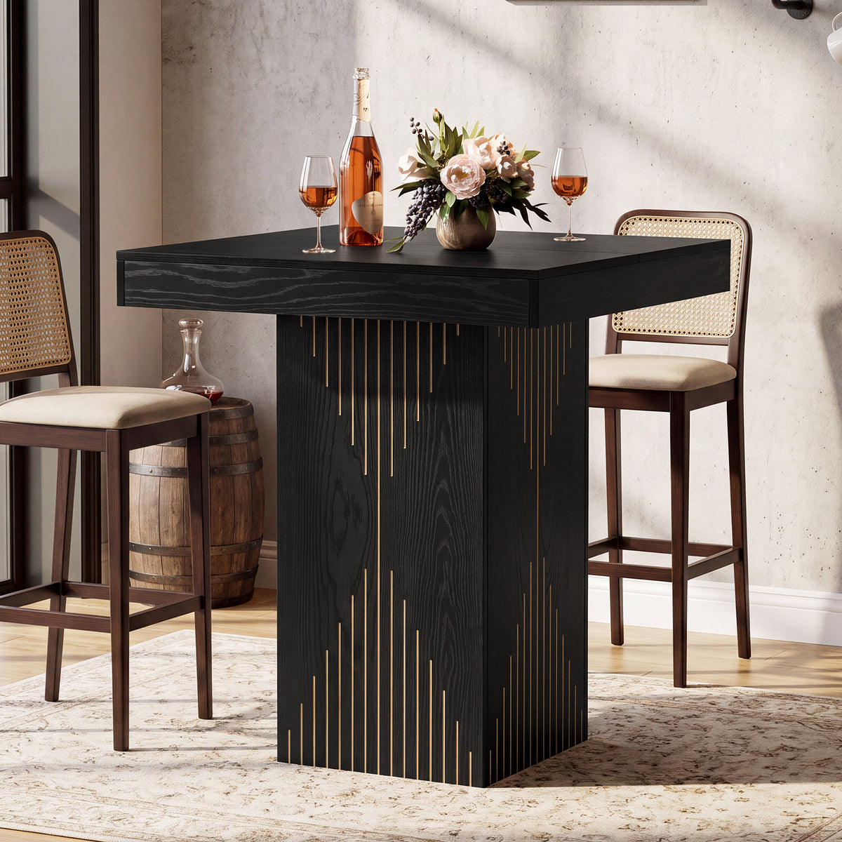 Tribesigns Square High Bar Table with Column Base, 80 x 80 cm, for the Kitchen and Living Room
