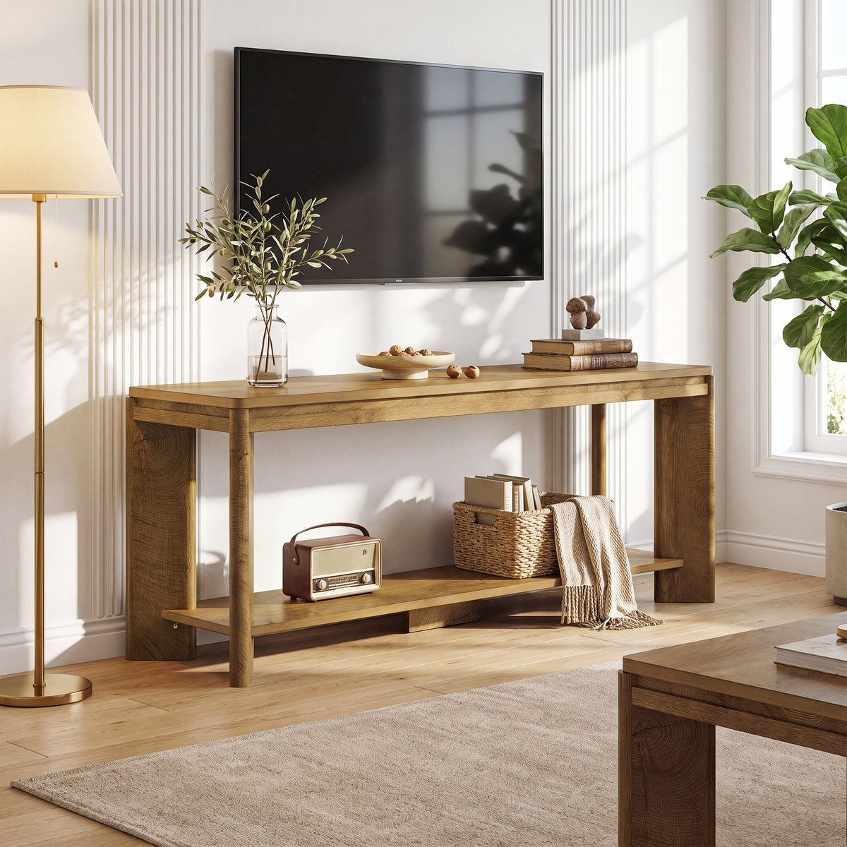 160cm Console Table, 2-Tier Sofa Entryway Table with Storage for Hallway Living Room