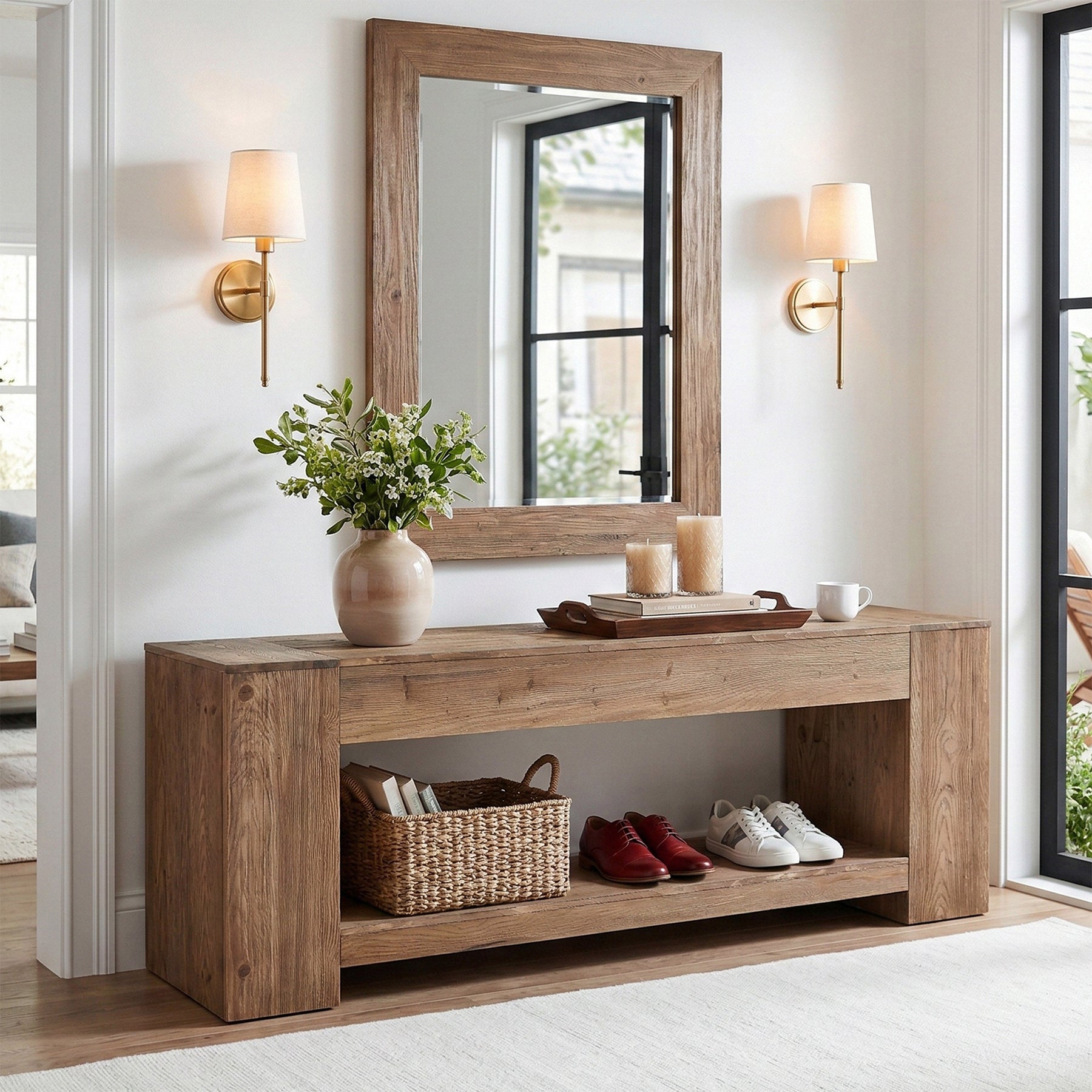 160cm Console Table, Solid Wood Entryway Table with Shelf for Hallway