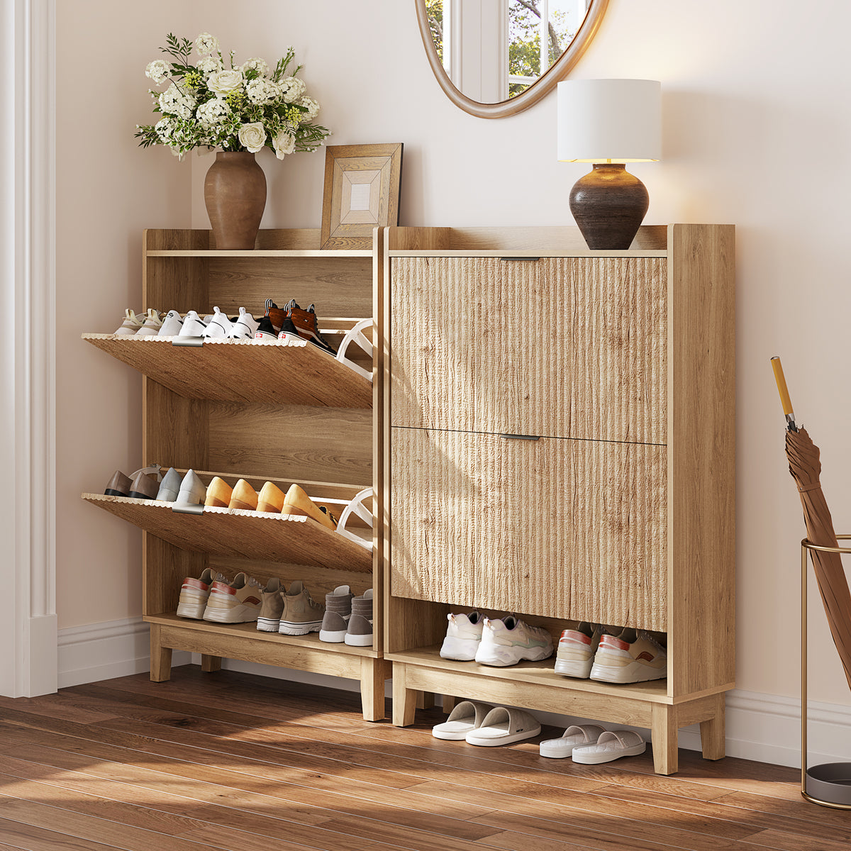Tribesigns 80cm Shoe Cabinet, 2-drawer shoe cabinet with shelves for the hall