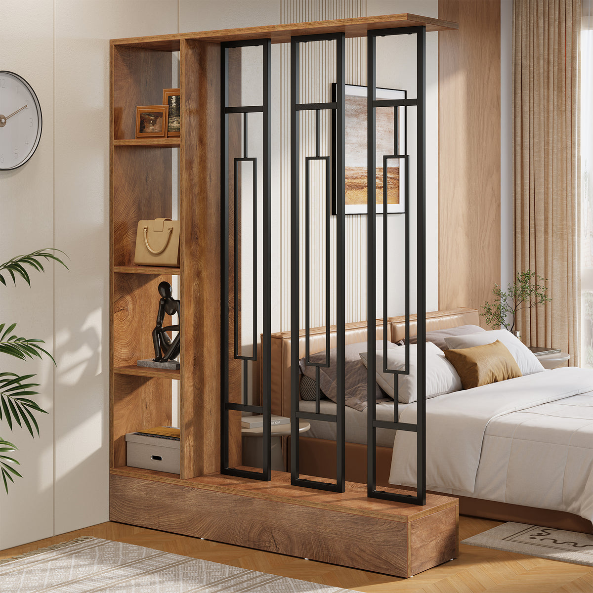180cm Room Divider, Freestanding Display Shelf with Metal Frame