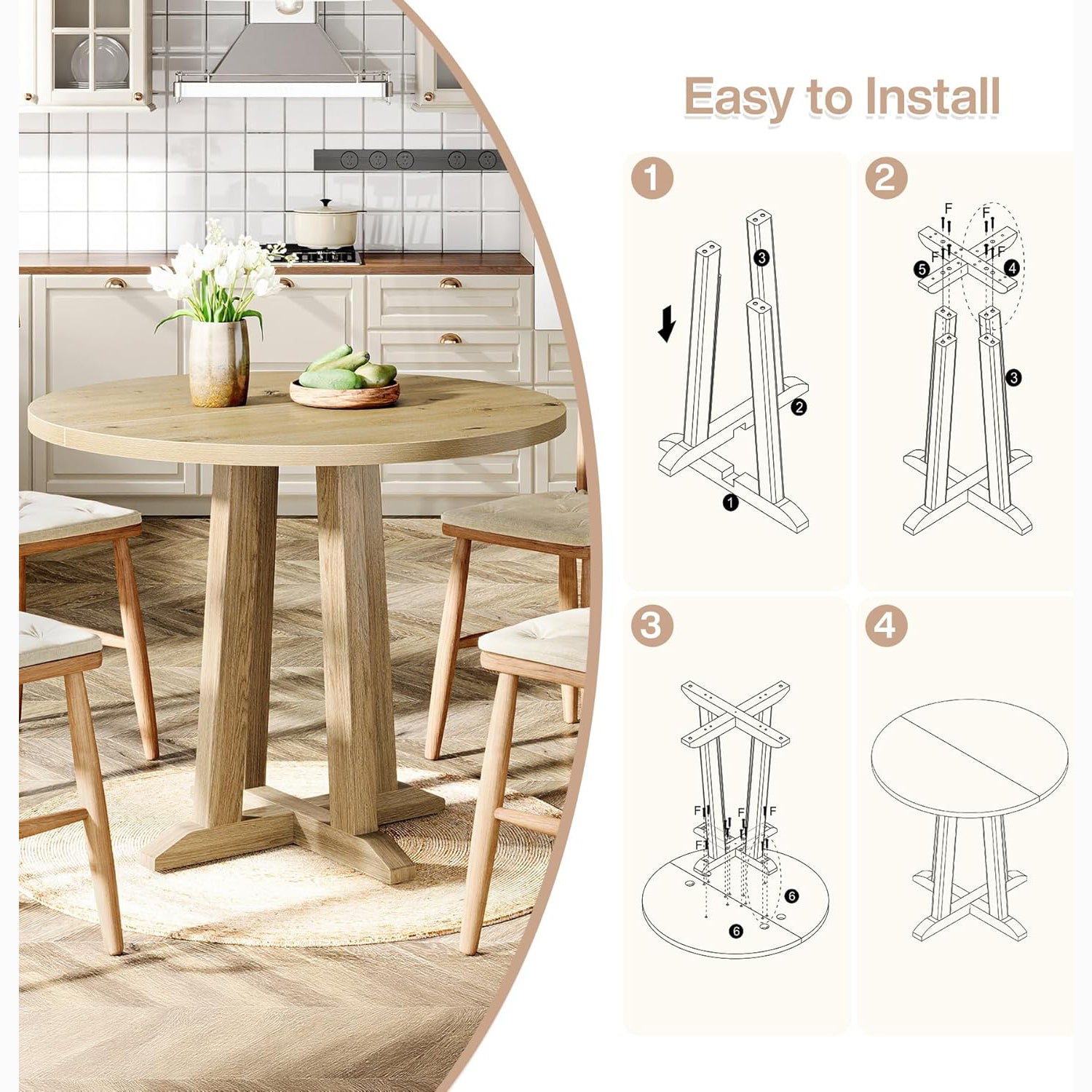 31.5" Round Dining Table, Small Kitchen Table with Sturdy Base for 2-4