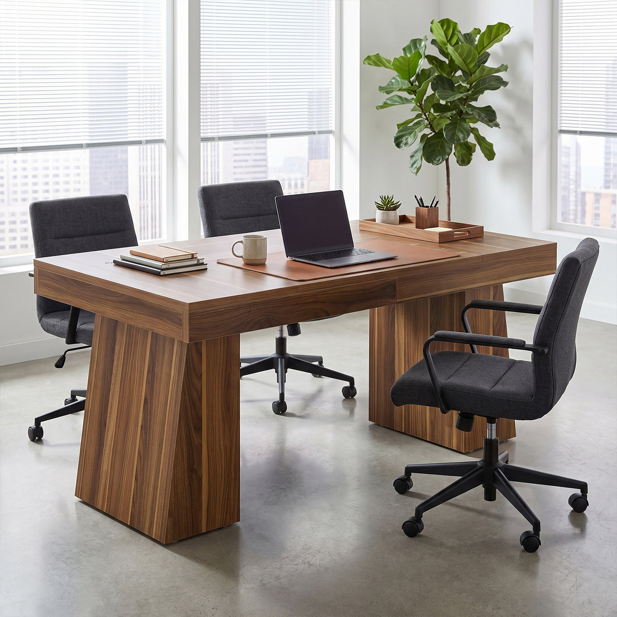 55" Executive Desk, Modern Computer Desk Workstation Desk with Double Trapezoidal Base