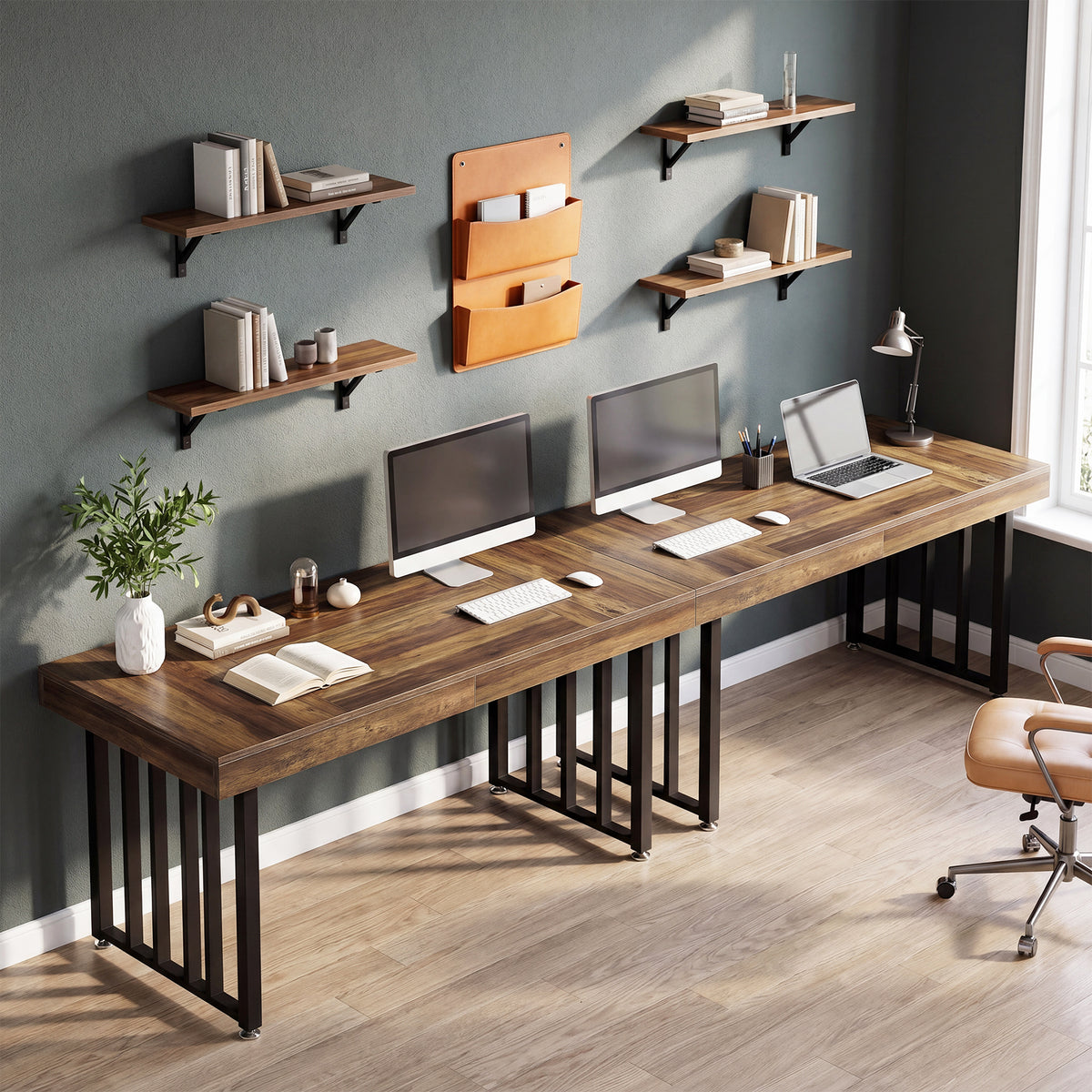 140cm Computer Desk, Industrial Wood & Metal Frame for Home Office