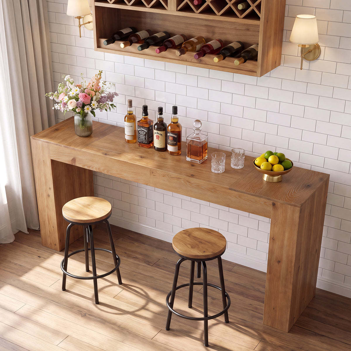 180cm Bar Table, Solid Wood Farmhouse Counter Height Table