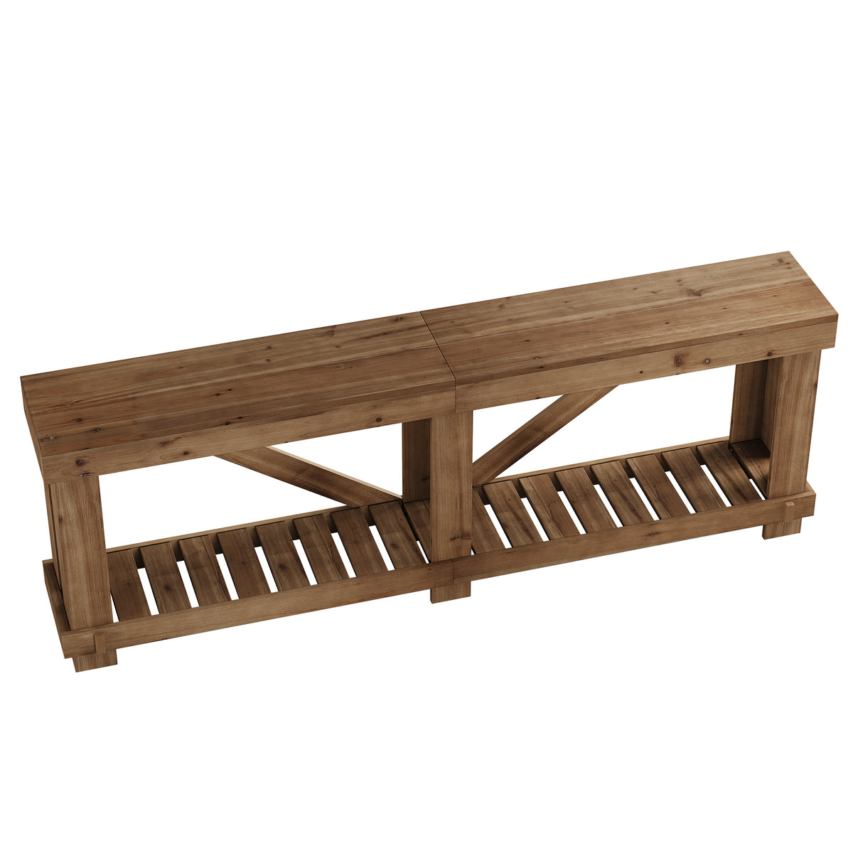 200cm Console Table, Solid Wood Narrow Sofa Table with Open Slatted Shelf for Entryway
