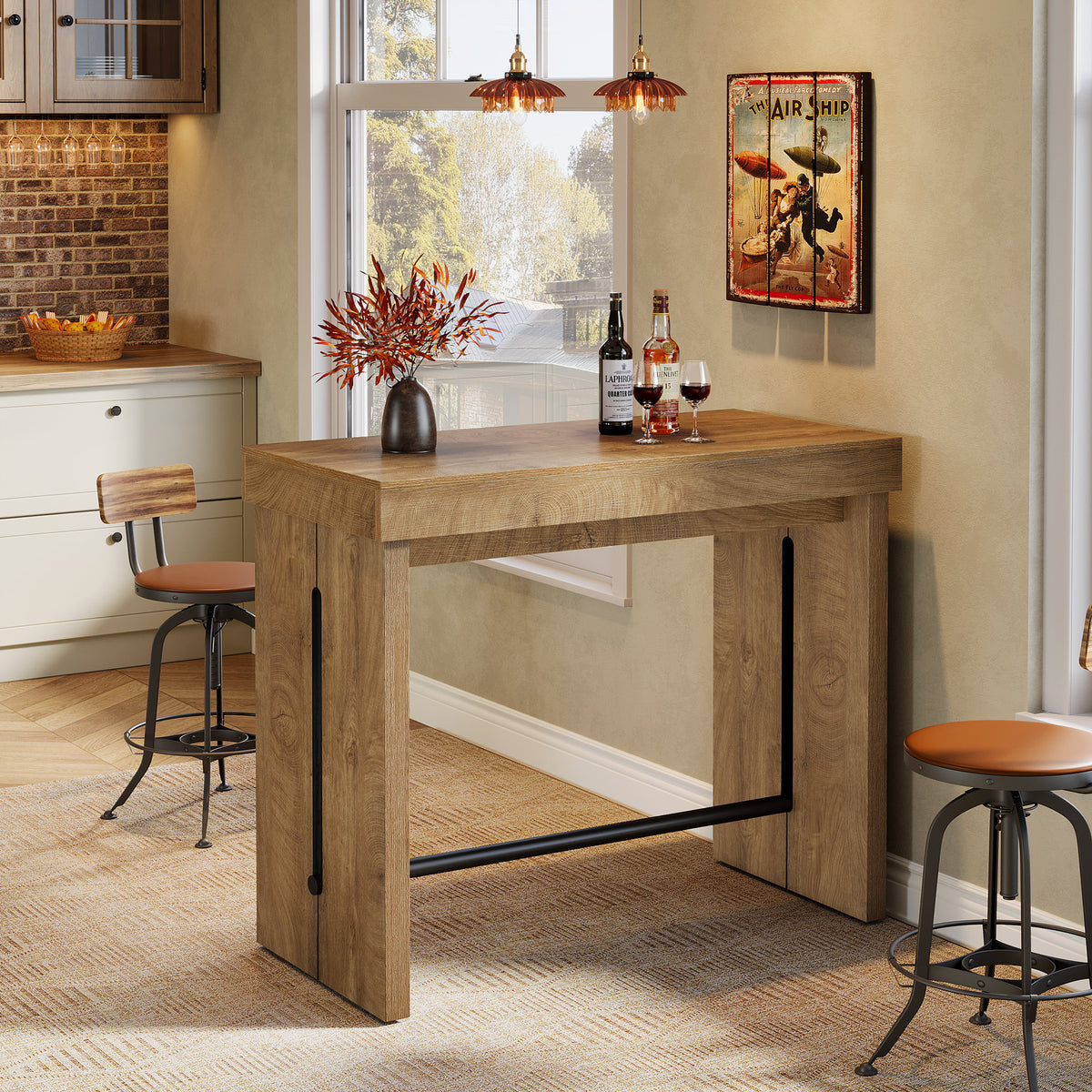 104cm Bar Table, Counter Height Pub Table with Thickened Tabletop