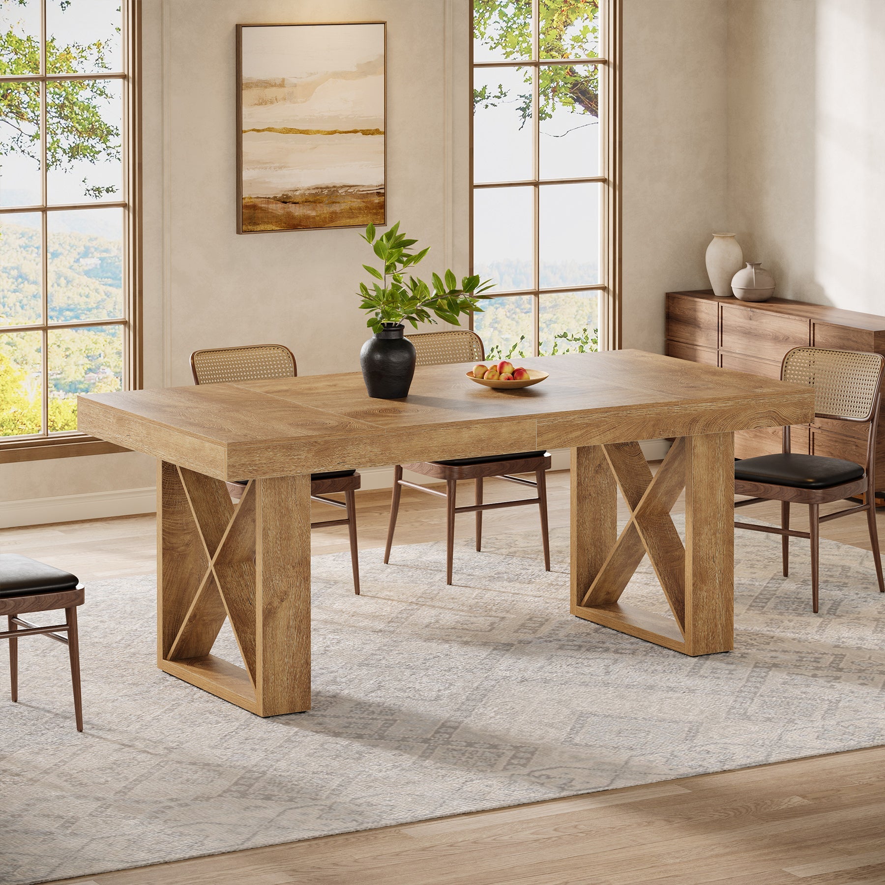 63" Dining Table for 4 People, Farmhouse Kitchen Table with Thick Top for Dining Room Living Room