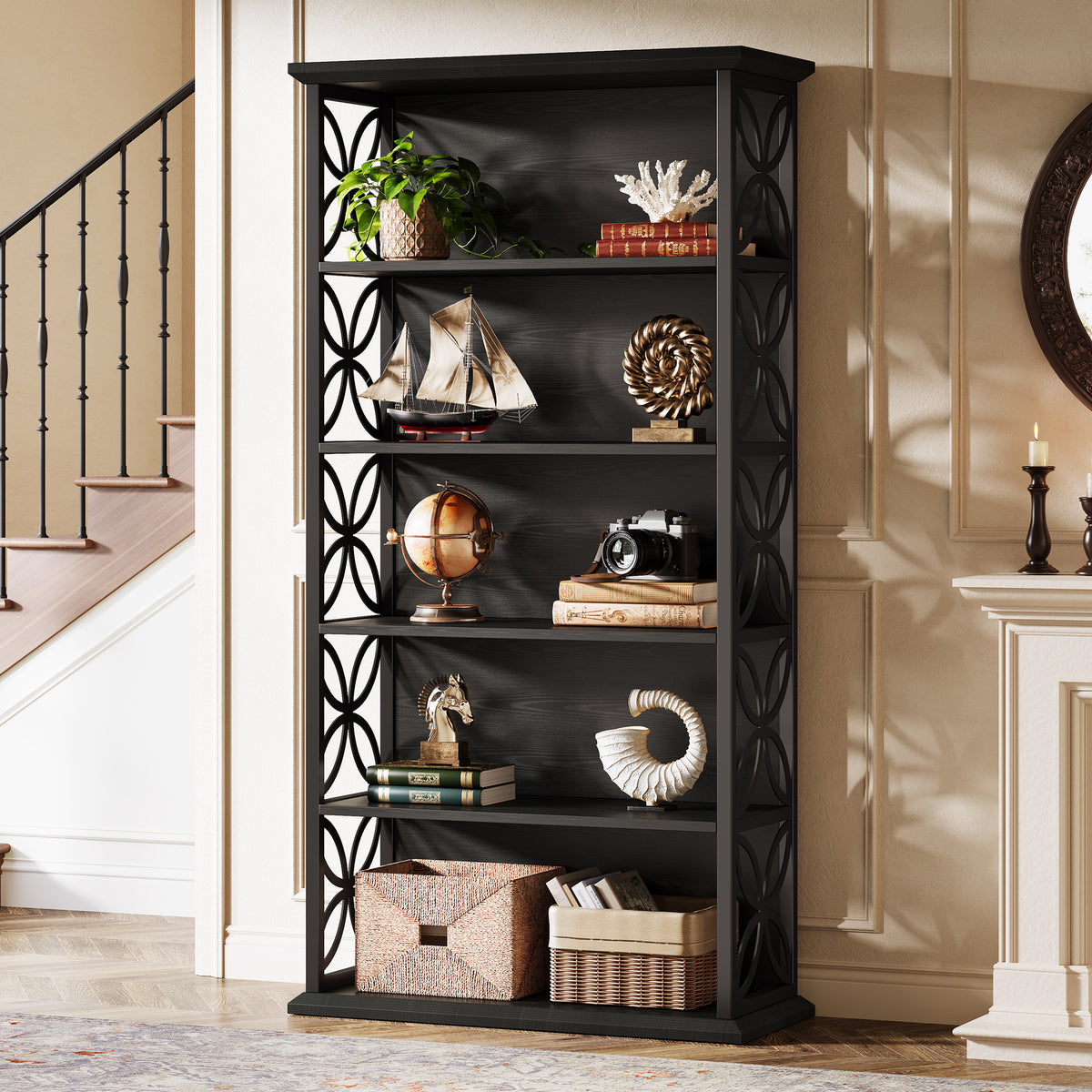 71" 6-Tier Bookshelf, Open Storage Bookcase with Metal Frame for Office
