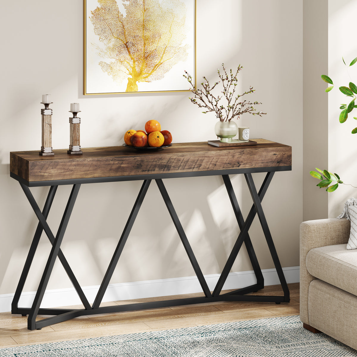55" Farmhouse Console Table, Sofa Table Wood Entryway Table