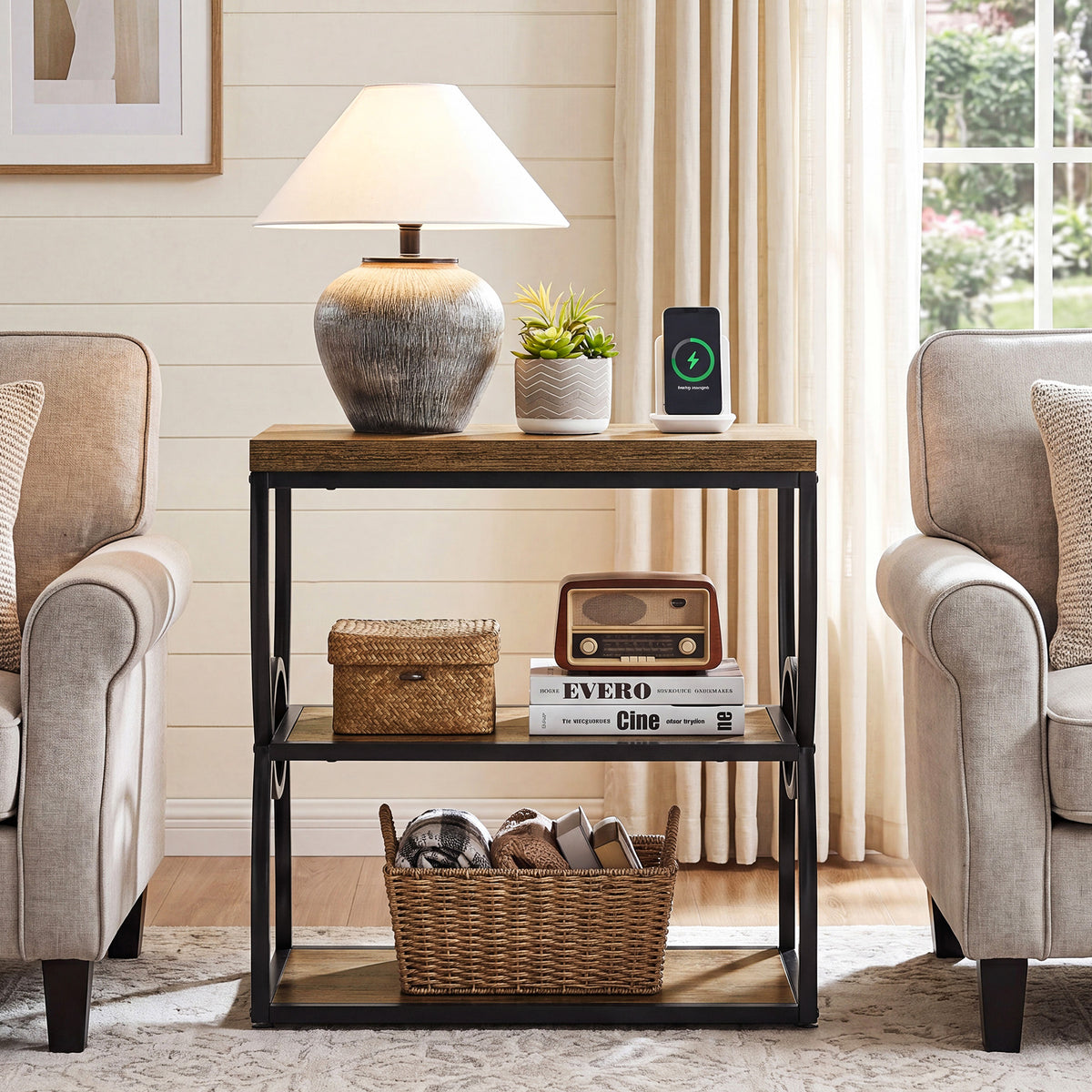 60cm Narrow Side Table, 3-Tier Slim Bedside Table for Small Spaces