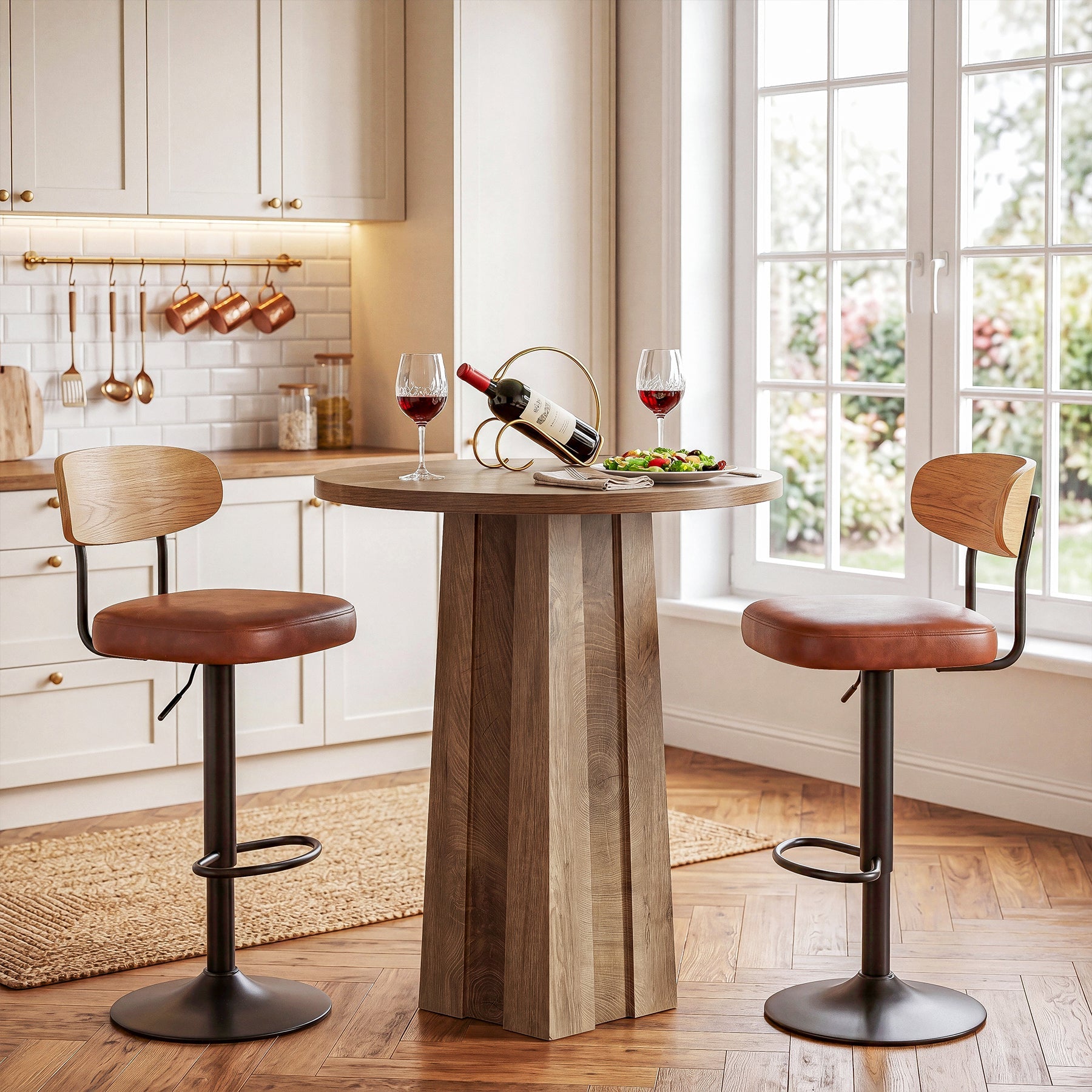 31.5" Round Bar Table, Bistro Pub Table with Fluted Pedestal Base for Small Spaces