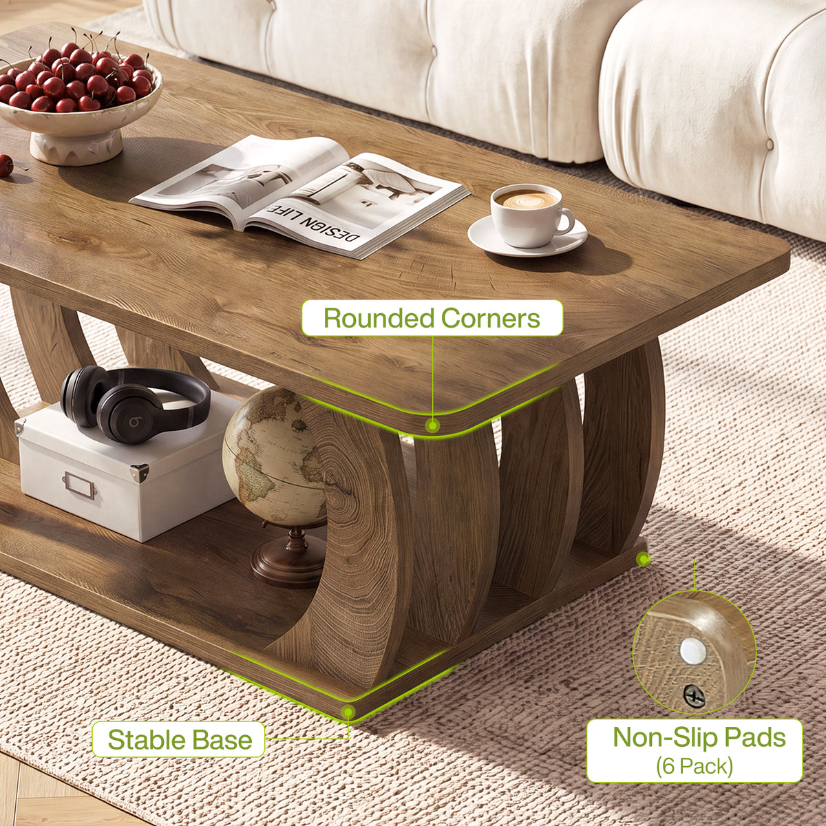 Tribesigns 120cm Farmhouse Coffee Table, 2-Tier Center Table with Storage