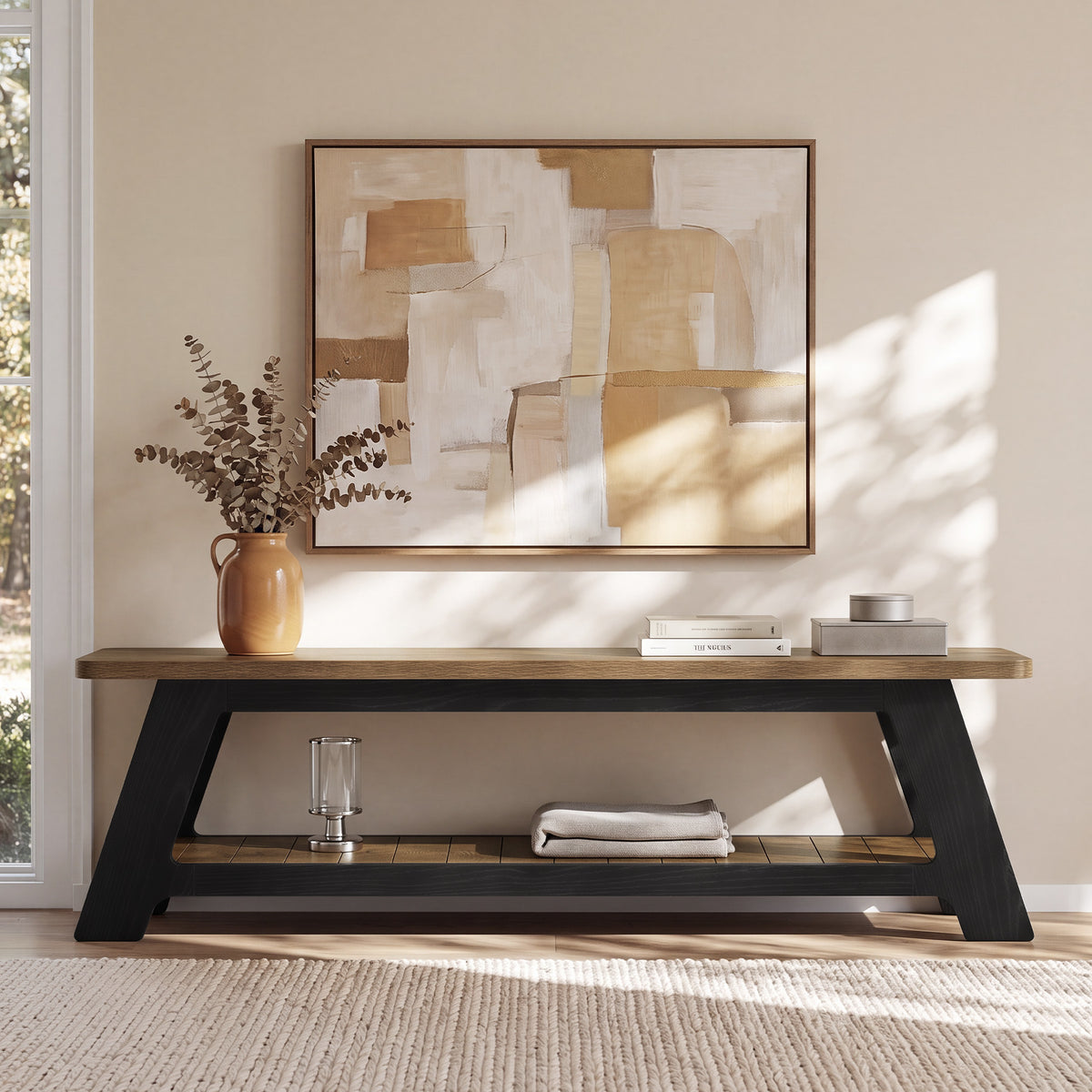 160cm TV Stand, Modern Farmhouse Media Console with Open Storage Shelf for 70" TVs