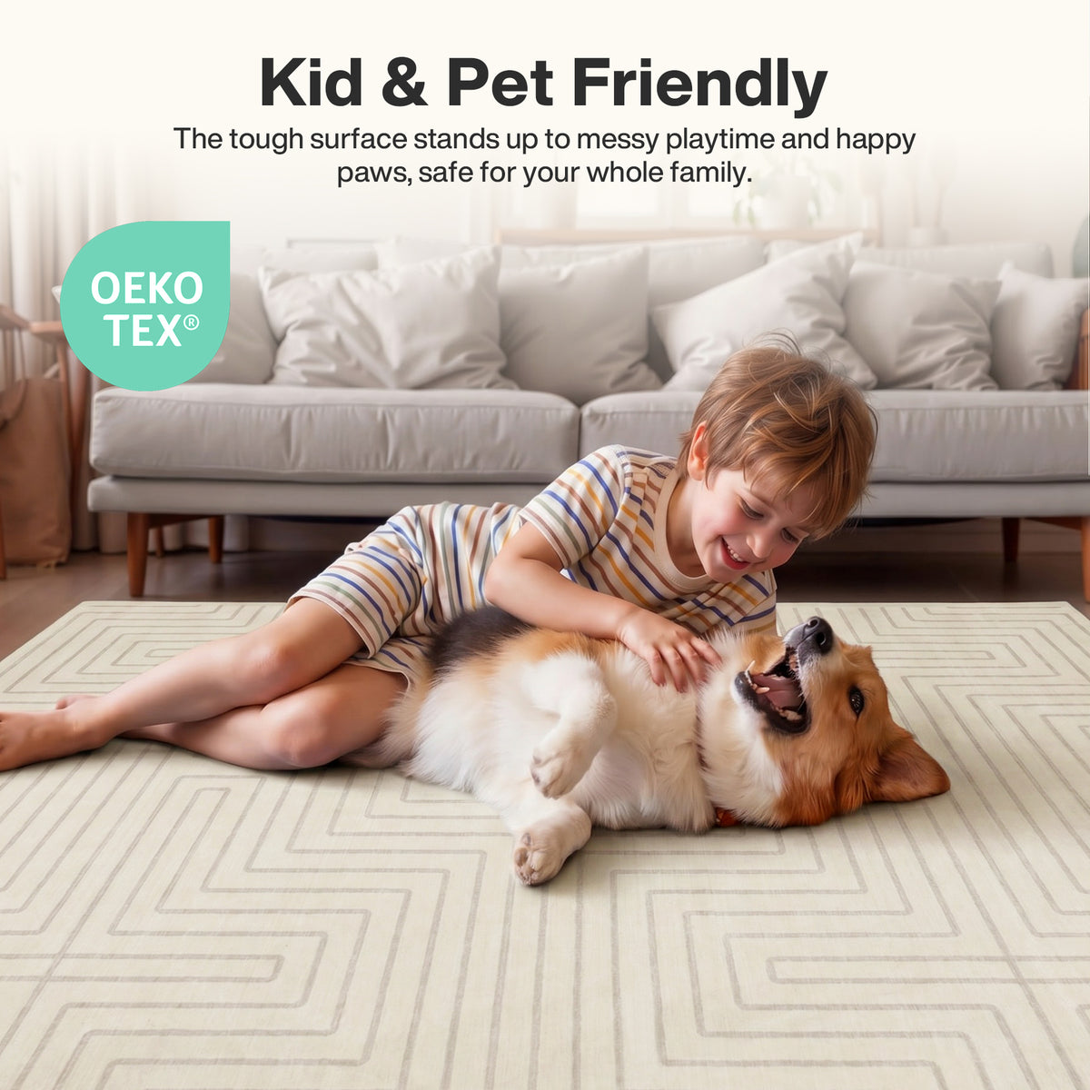 Tribesigns Geometric Low-Pile Rug, Non-Slip Backing, Machine Washable Up to 30°C, OEKO-TEX Certified