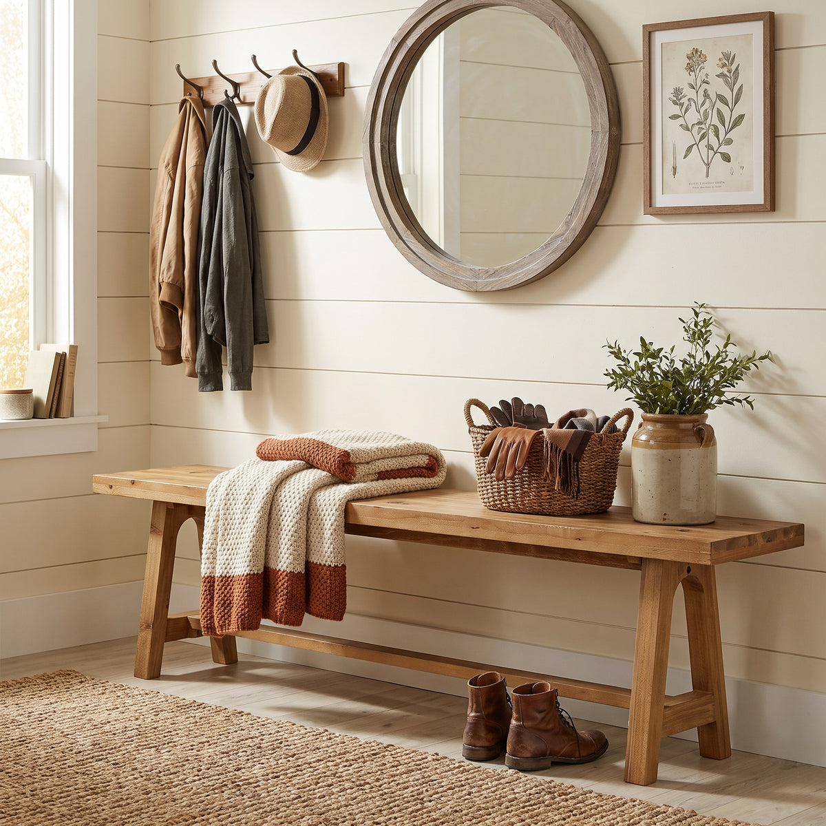 Tribesigns 63-Inch Solid Wood Entryway Bench, Rustic Hallway Shoe Bench for Mudroom